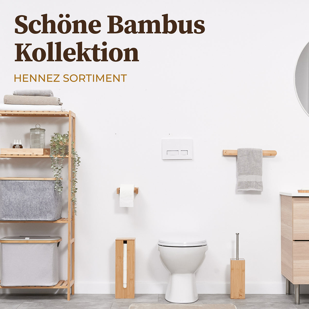 WC-Garnitur - 2-tlg. - Bambus bestehend aus Toilettenpapierhalter und Aufbewahrung, modernes nachhaltiges Bambusdesign für Badezimmer.