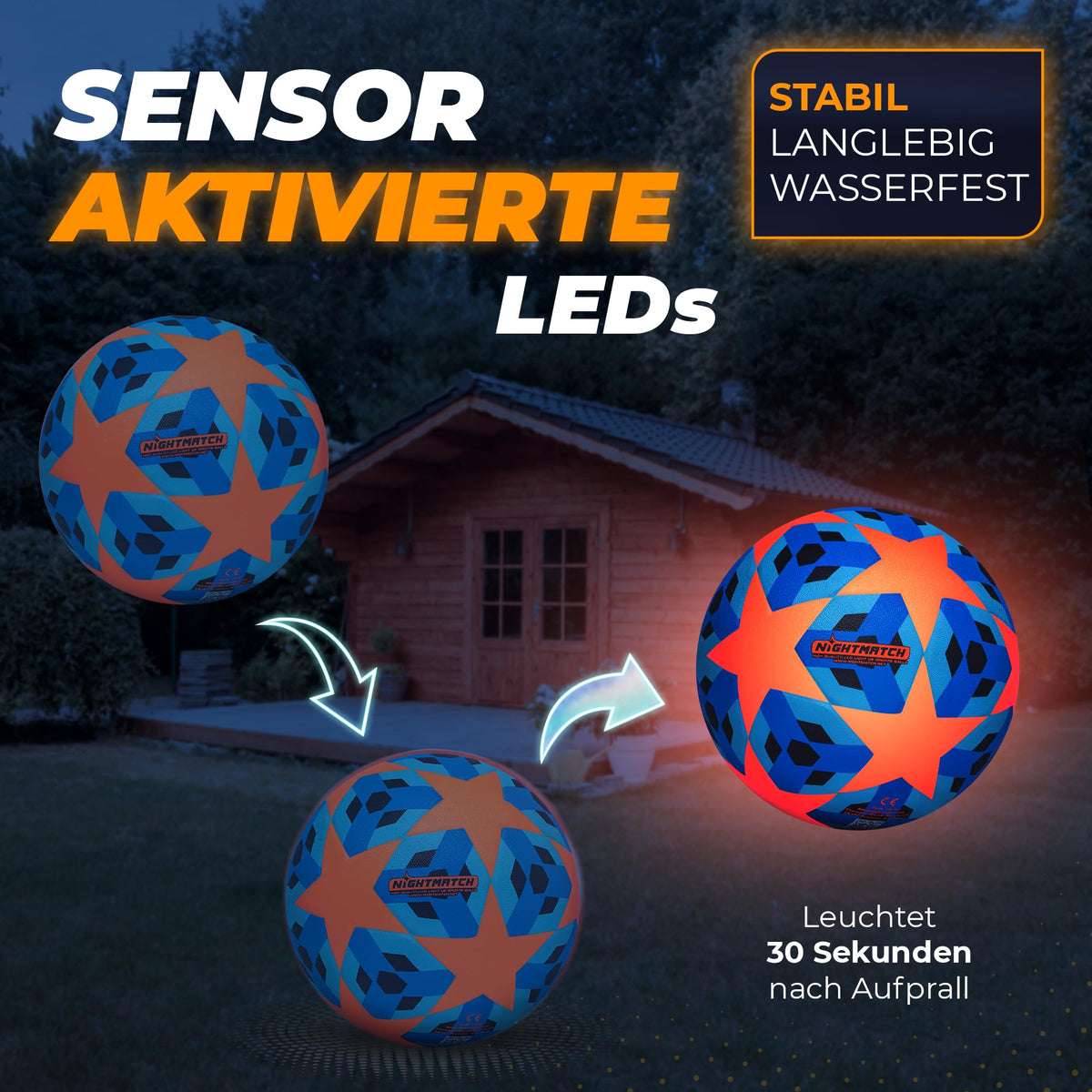 Leuchtfußball - Komplettset - Blau-Stern (Kopie) mit langlebiger, wasserfester LED, die 30 Sekunden nach Aufprall leuchtet, ideal für Outdoor-Spiele.