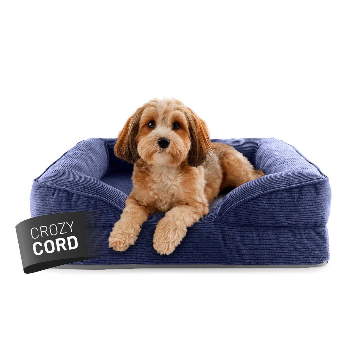 Komfort-Hundebett aus der LUMALAND Cord-Reihe - Gr. S - 70 x 60 cm - Grau mit weichem Cord-Bezug und hohem Rand für Komfort und Sicherheit.