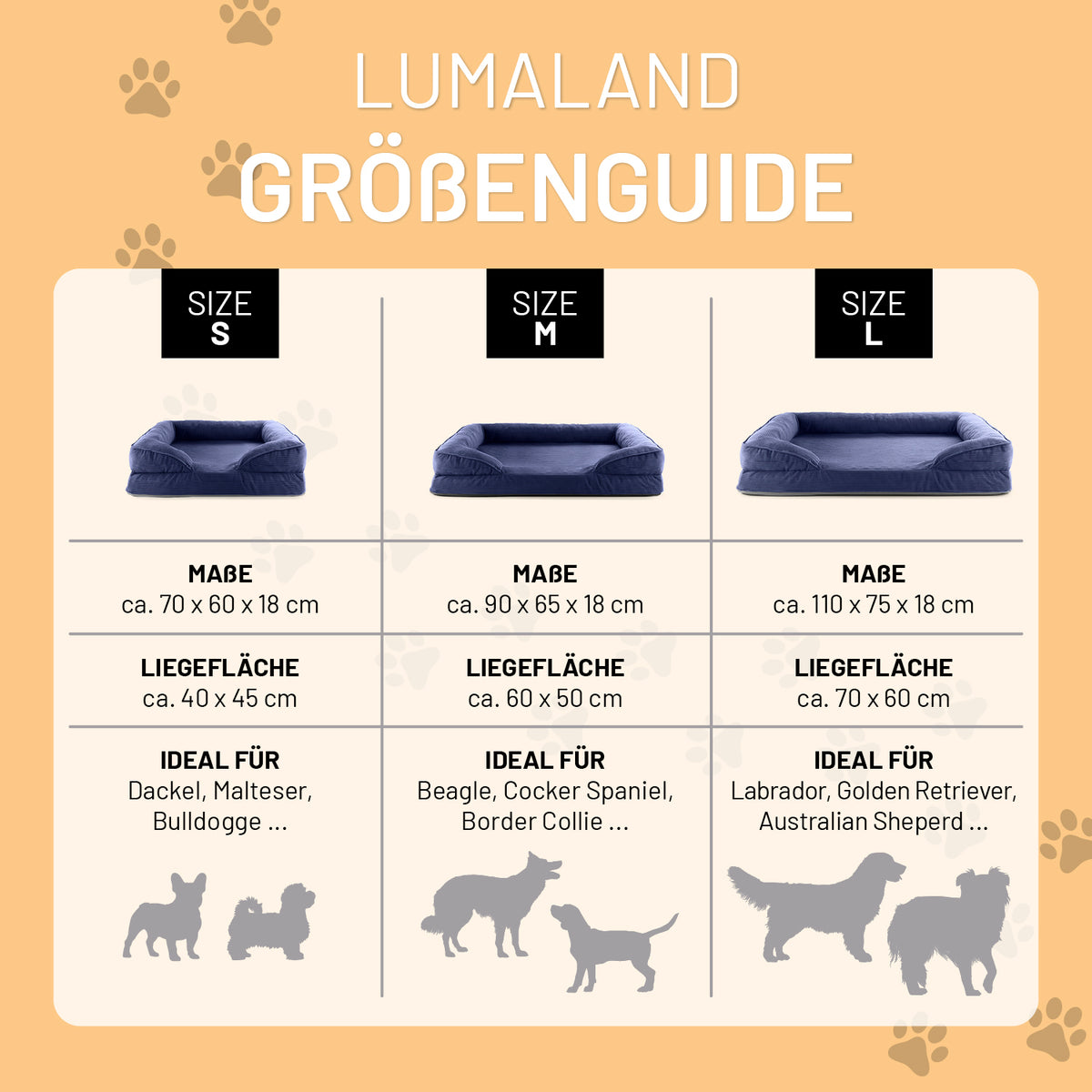 Komfort-Hundebett aus der LUMALAND Cord-Reihe - Gr. M - 90 x 65 cm - Grau, ideal für Beagle, Cocker Spaniel, Border Collie.