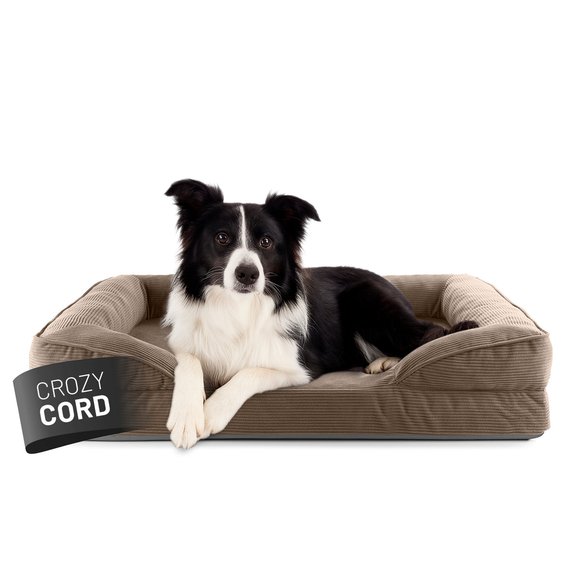 Komfort-Hundebett aus der LUMALAND Cord-Reihe - Gr. M - 90 x 65 cm - Grau mit hohem Rand und weichem Cord-Bezug, passend für Hunde.