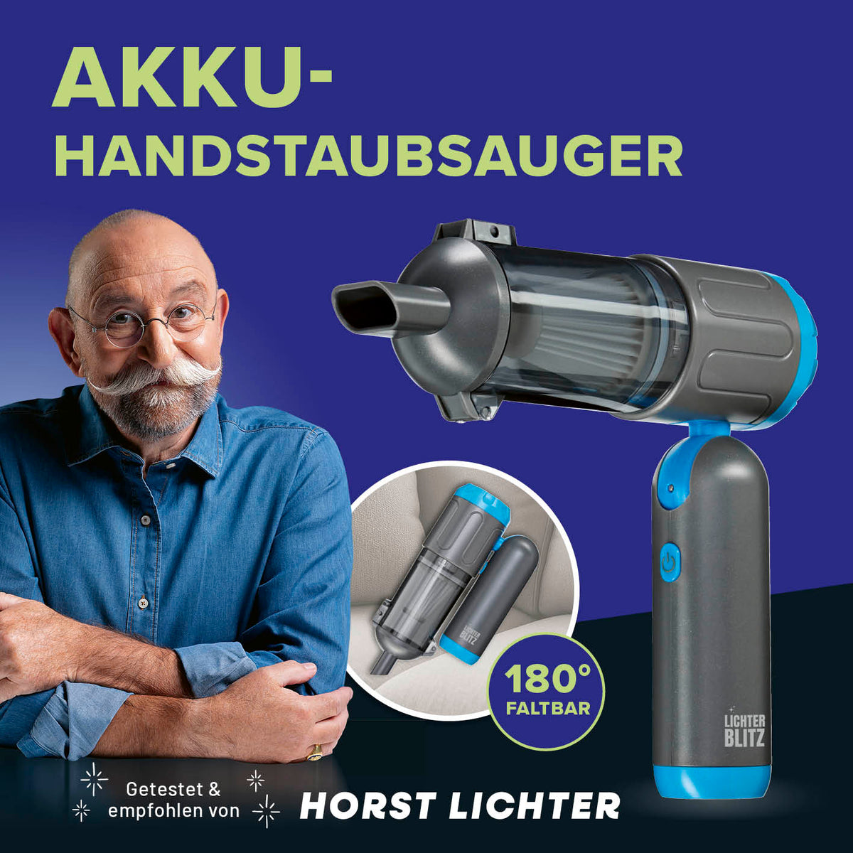 Akku-Handstaubsauger faltbar + 7 Aufsätze in Galerieansicht 2 mit 180° faltbarem Design und kompakter Handstaubsaugerfunktion.