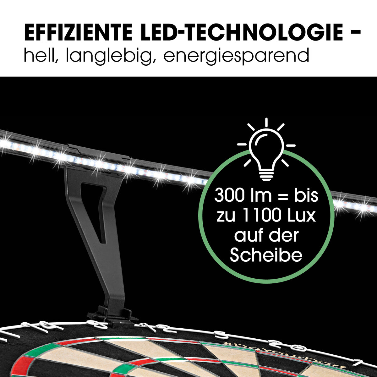 Dartscheiben-Beleuchtung mit effizienter LED-Technologie für helles, langlebiges und energiesparendes Licht bei Dartspielen.