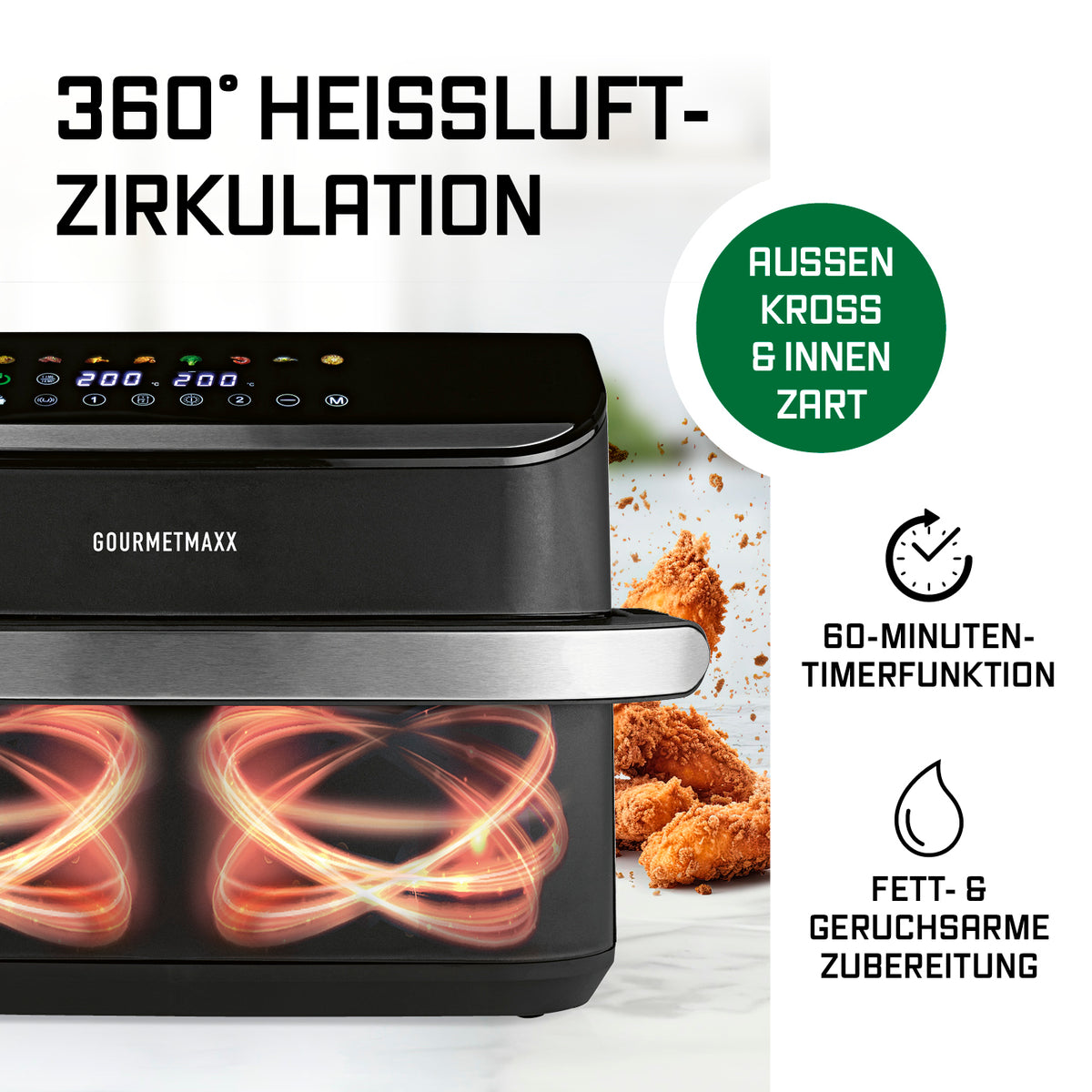 Vario-Kammer-Heißluftfritteuse - 10 Liter (2 x 5 Liter) mit 360 Grad Heißluftzirkulation