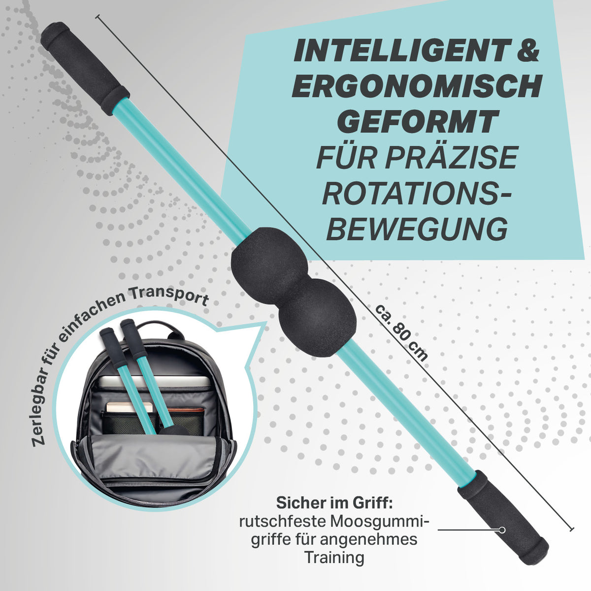 Rückentrainer für Beweglichkeit & Stabilität - Mobilisation & Rotation mit ergonomischem Griff und transportablem Design für präzise Rotationsbewegungen