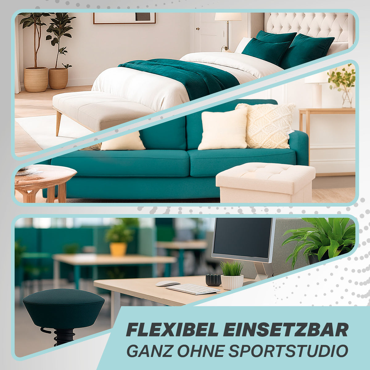 Rückentrainer für Beweglichkeit & Stabilität - Mobilisation & Rotation zeigt vielseitig nutzbare Sitzmöbel für Zuhause und Büro.