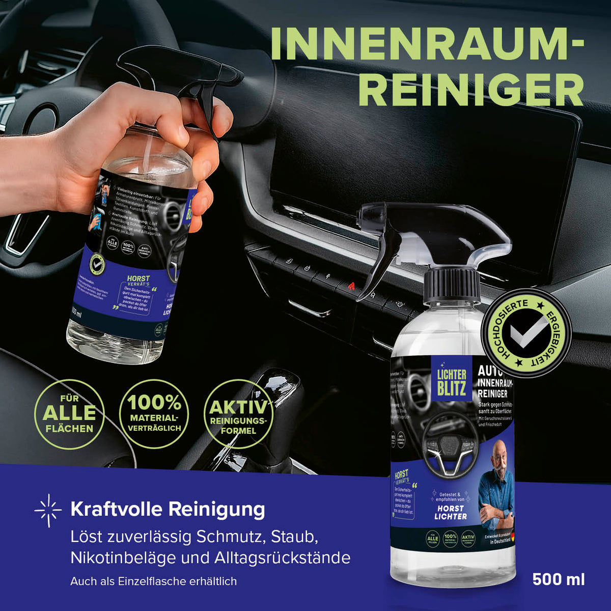 Reinigungsset Autoinnenräume – 4-teilig für kraftvolle, schonende Reinigung von allen Innenflächen im Auto, getestet von Horst Lichter.