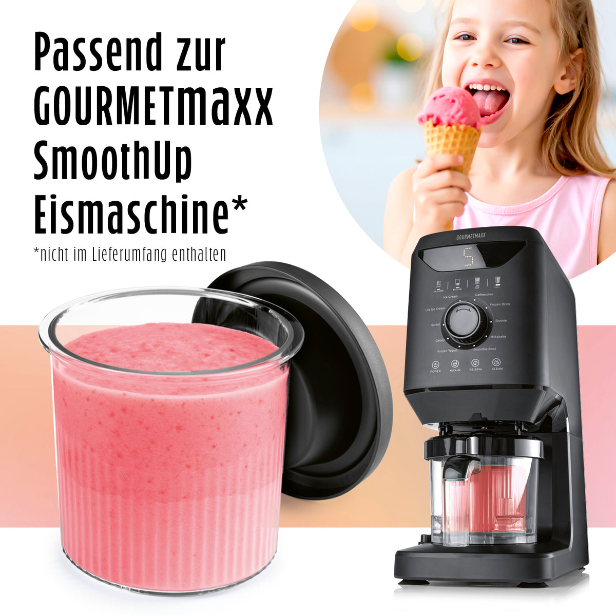 Becher-Set - 2 x 500 ml aus transparentem Kunststoff mit passendem Deckel, ideal für die Gourmetmaxx SmoothUp Eismaschine.