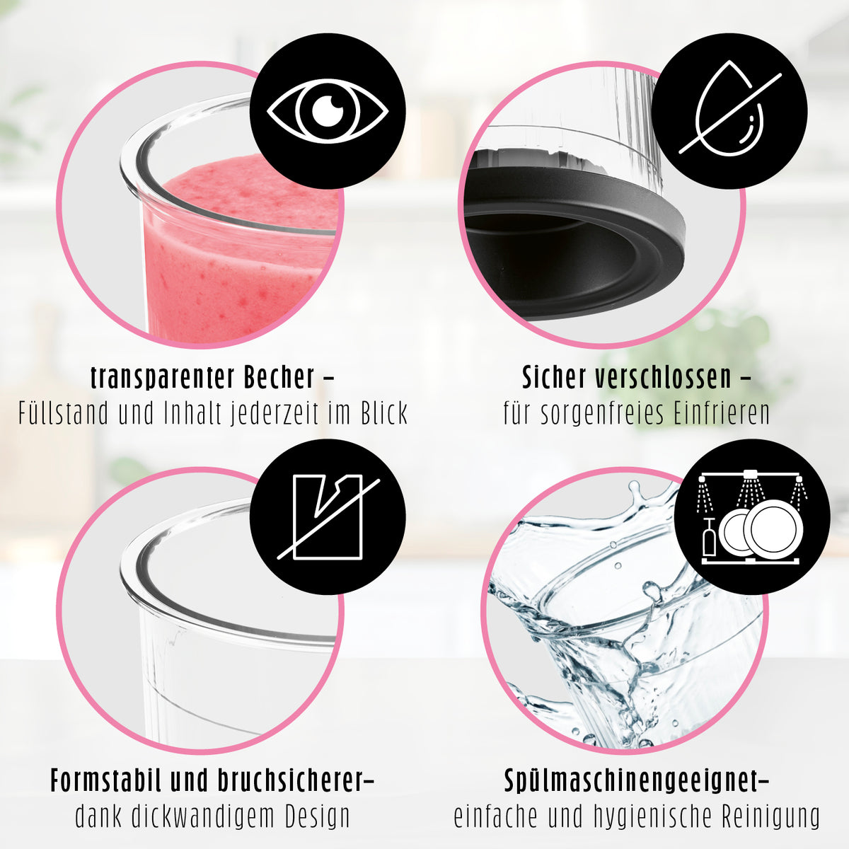 Becher-Set - 2 x 500 ml aus transparentem Kunststoff mit dicht schließendem Deckel, bruchsicher und spülmaschinengeeignet für vielseitige Verwendung.