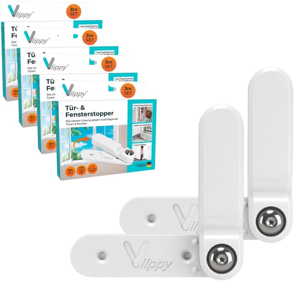 Tür- & Fensterstopper - 8er-Set für individuell einstellbaren Schutz vor Zuschlagen von Türen und Fenstern, einfache Montage inklusive Klebestreifen.
