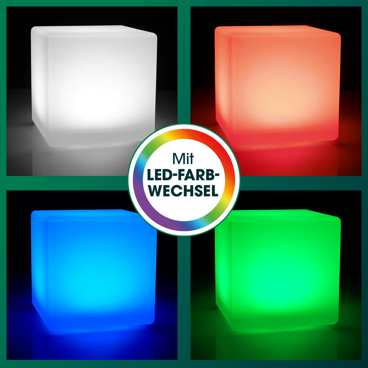 Solar-Dekowürfel mit Fernbedienung & Farbwechsel - 2er-Set mit leuchtenden LED-Farben Weiß, Rot, Blau und Grün für stimmungsvolle Beleuchtung.