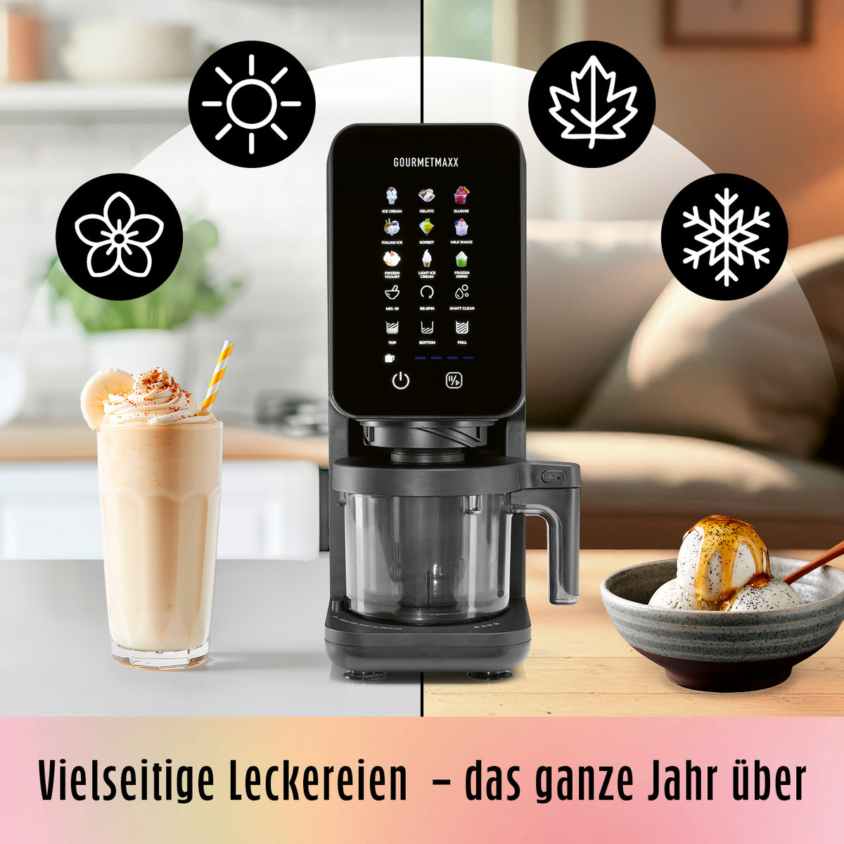 Eismaschine SmoothUp Touch mit 9 Programmen für vielseitige Eis- und Dessertzubereitung zu jeder Jahreszeit für die ganze Familie