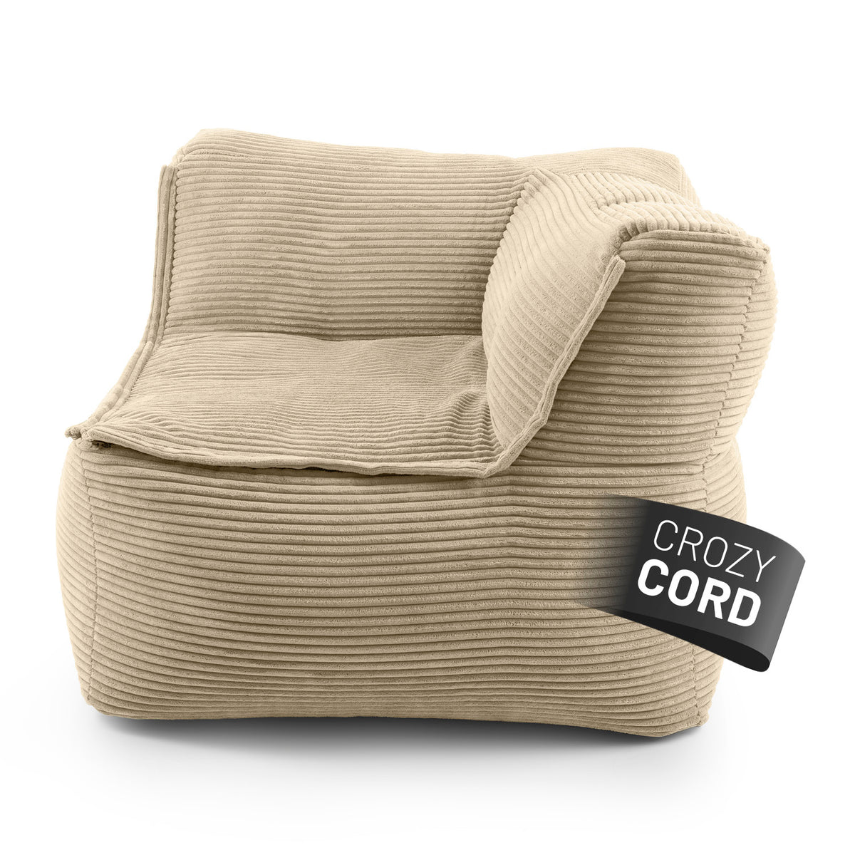 Modulares Eckteil rechts aus der LUMALAND Cord-Reihe - 340 L - 81 x 81 x 70 cm - Beige Sitzsack mit Cordbezug und Komfortform