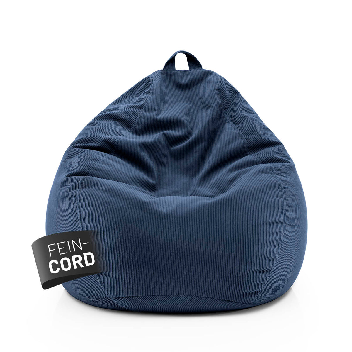 Comfort Line Sitzsack Feincord XL - 250 L - Dunkelblau aus weichem Feincordstoff, großer Sitzsack mit praktischem Tragegriff und bequemer Polsterung.