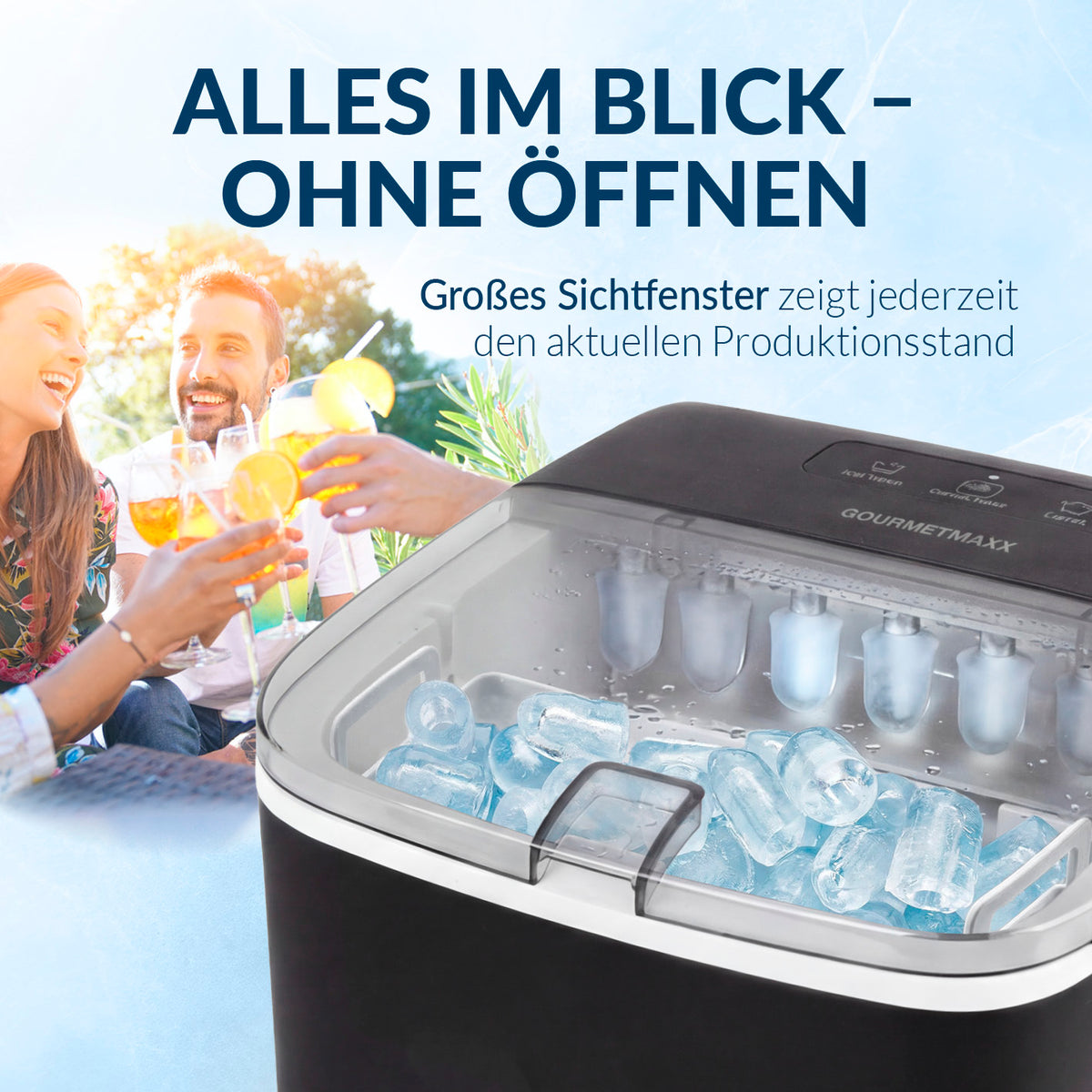 Eiswürfelmaschine - 1-l-Wassertank mit großem Sichtfenster zur Kontrolle der Eiswürfelfertigung ohne Öffnen des Deckels