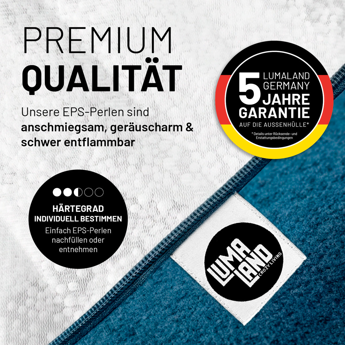 Comfort Line Sitzsack M (120 L) - indoor - Dunkelblau mit anschmiegsamen EPS-Perlen und 5 Jahre Garantie auf die Außenhülle.