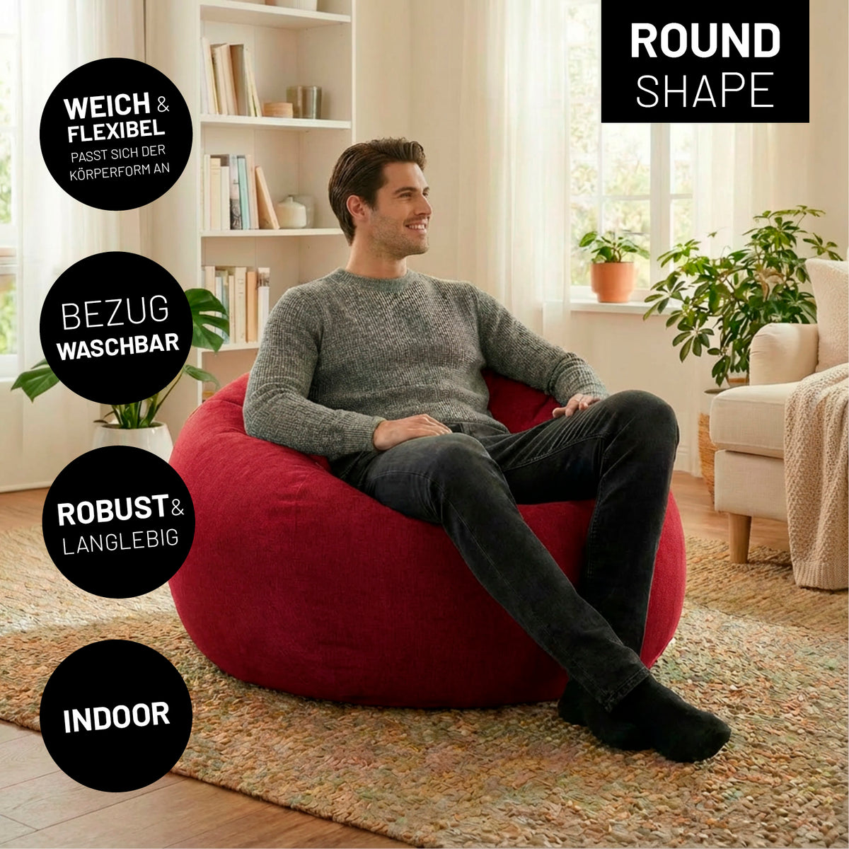 Comfort Line Sitzsack XXL (315 L) - indoor - Rot, weicher, flexibler Sitzsack mit robustem, waschbarem Bezug in modernem Wohnzimmer.