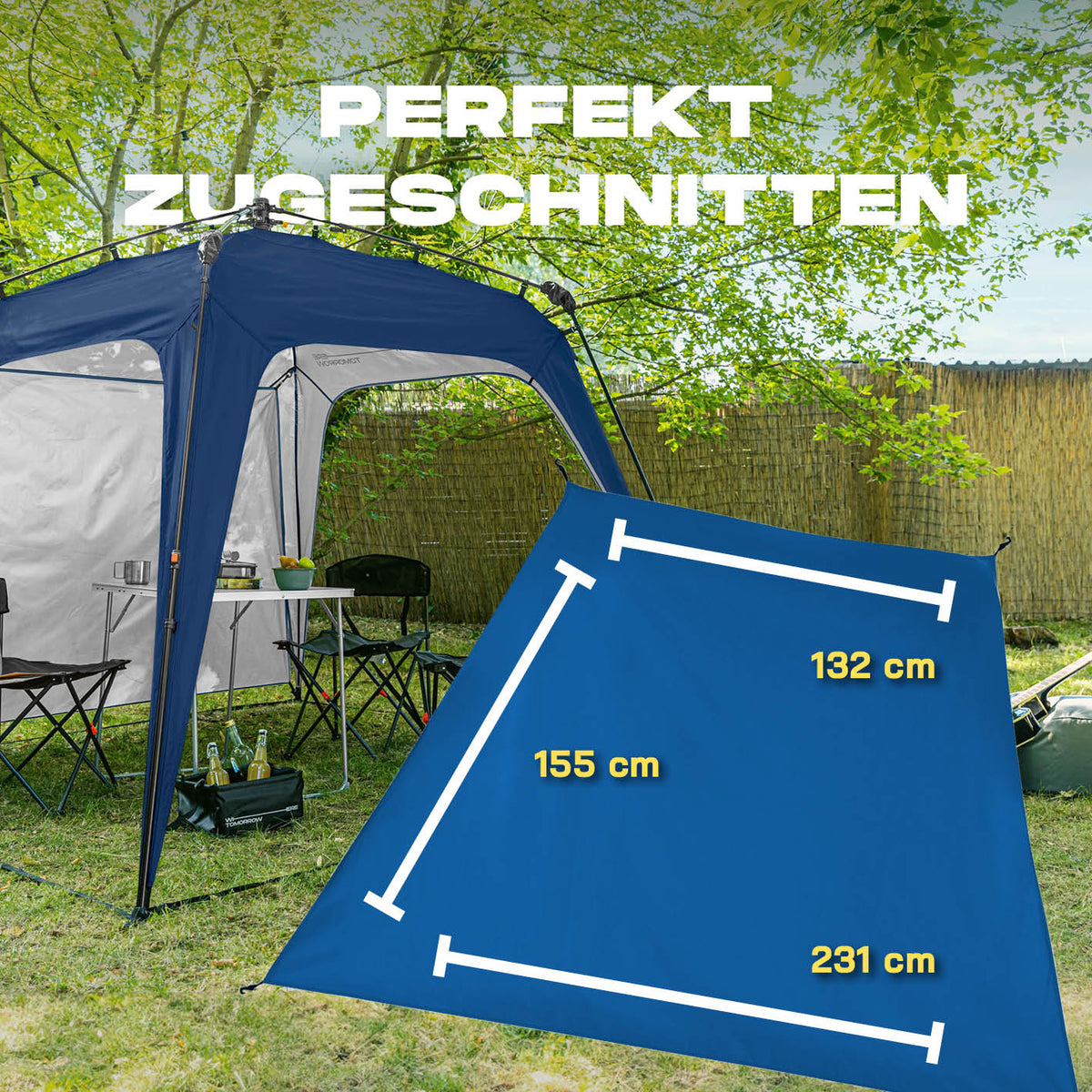 Pop Up Pavillon Gartenzelt - Seitenwand - Blau aus 190T Polyester, wetterfest, passgenau zugeschnitten für optimalen Wind- und Wetterschutz.