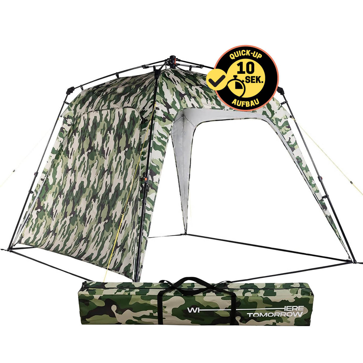 Pop up Pavillon - Camouflage Grün mit schnellem Aufbau in 10 Sekunden, robuster Konstruktion und praktischem Transportbeutel für flexible Nutzung.