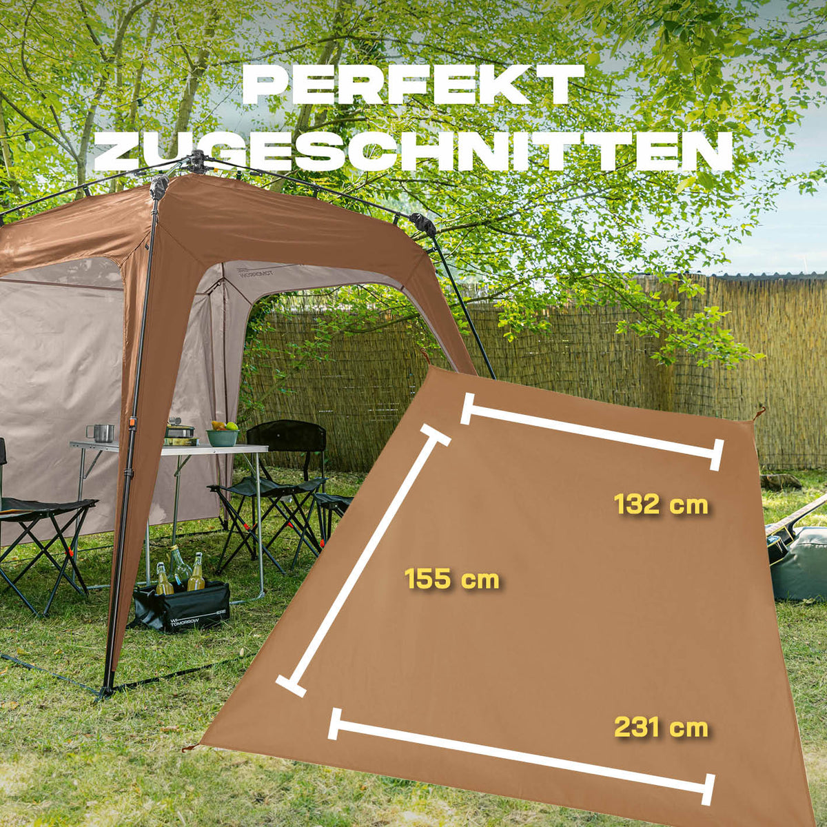 Pop Up Pavillon Gartenzelt - Seitenwand Kamelbraun aus 190T Polyester, PU-beschichtet, wind- und wetterfest, Maße 155x132x231 cm.