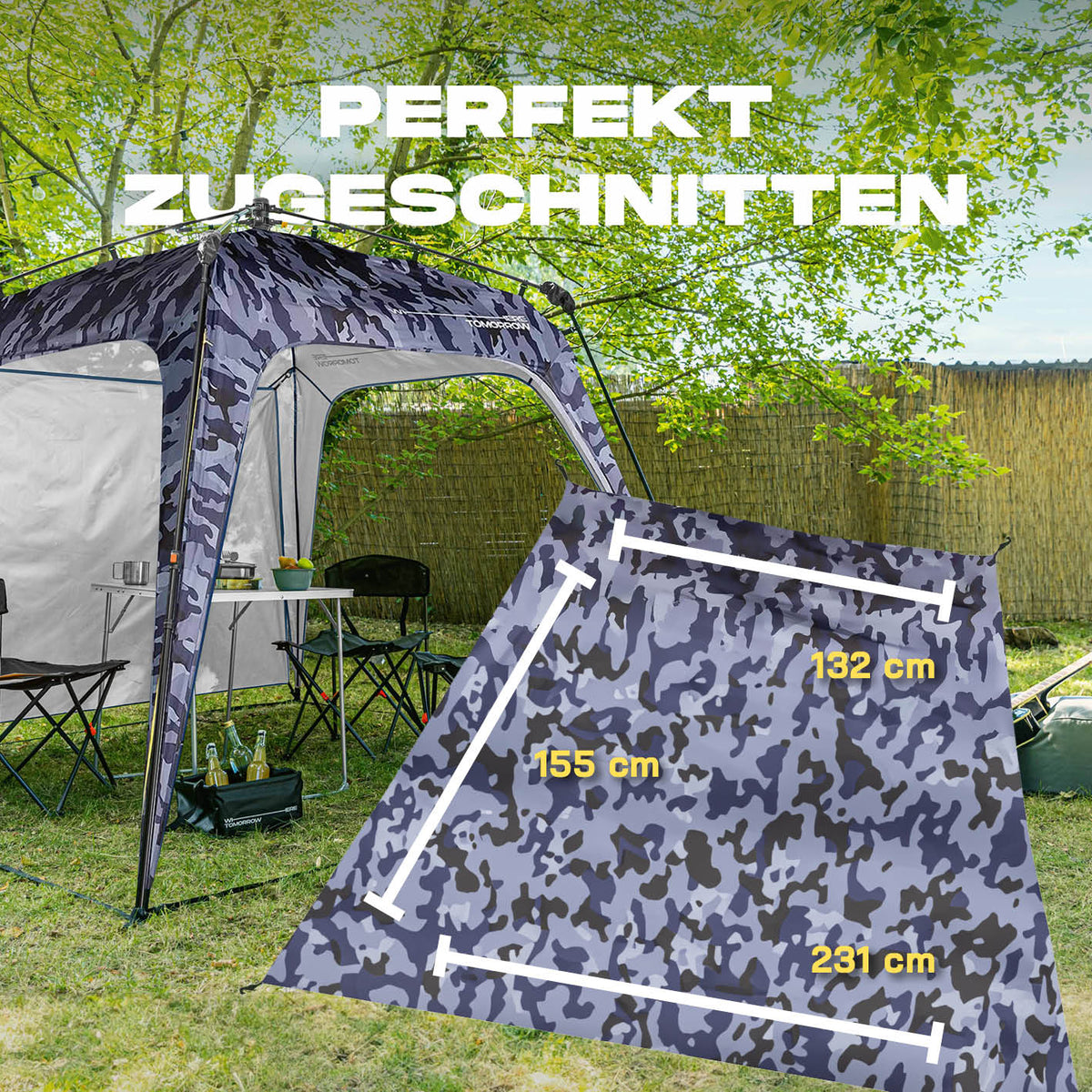 Pop Up Pavillon Gartenzelt - Seitenwand Camouflage-Grau, 190T Polyester, wind- und wetterfest, Maße 155x132x231 cm.