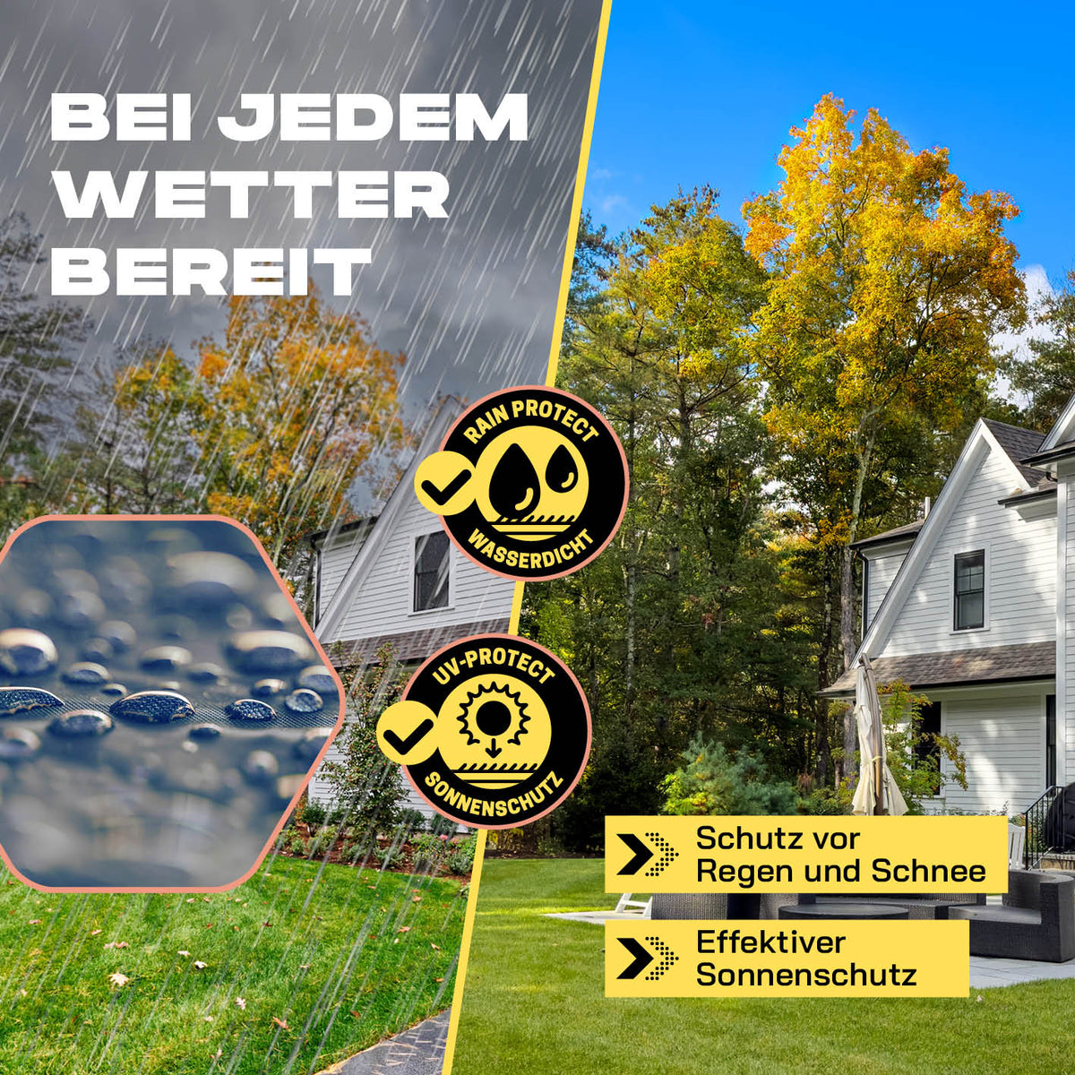 Pop Up Pavillon Gartenzelt - Seitenwand Camouflage-Grau, wetterfest, wasserdicht, mit effektivem Sonnenschutz aus 190T Polyester PU-beschichtet.