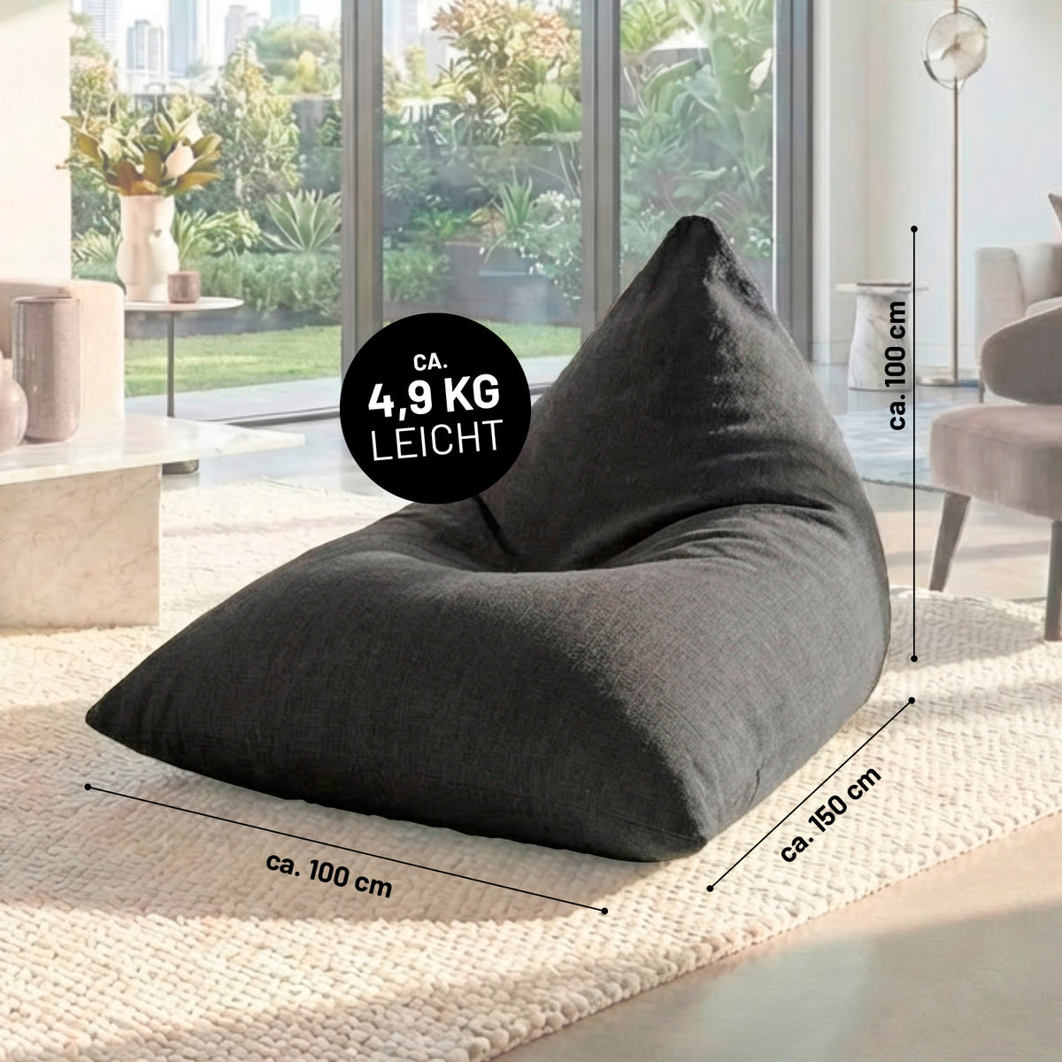 Sitzsack Interior Line (370 L) - indoor - Dunkelgrau in dreieckiger Form aus hochwertiger Leinenoptik für modernes Wohnen.