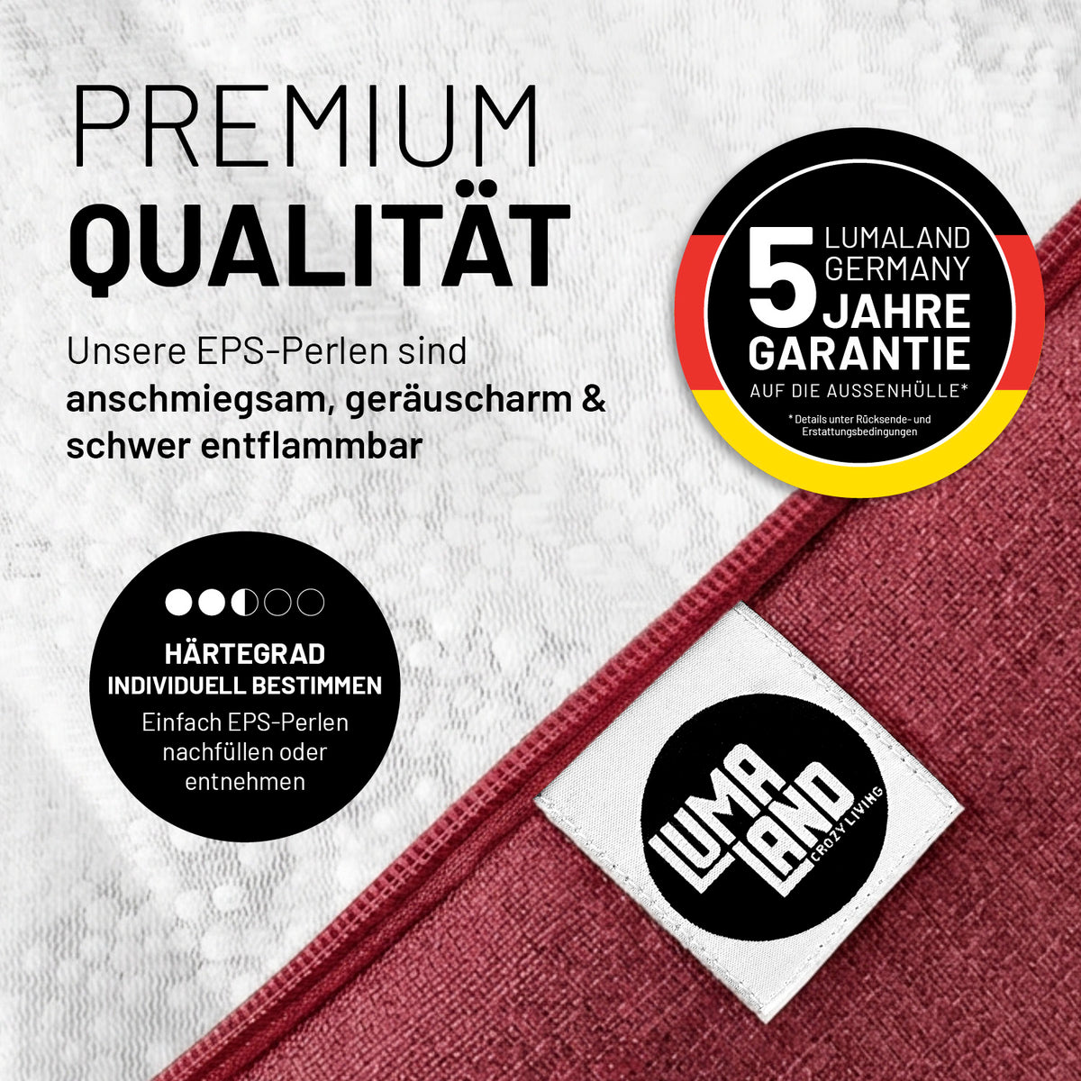 Sitzsack Interior Line (370 L) - indoor - Rot mit hochwertiger Leinenoptik und 5 Jahre Garantie auf die Außenhülle.