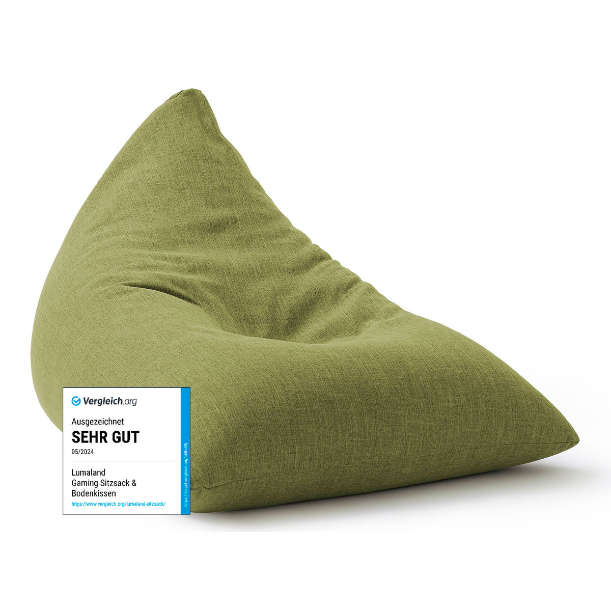 Sitzsack Interior Line (370 L) - indoor - Lime in Dreiecksform mit hochwertiger Leinenoptik, ideal zum Sitzen und Entspannen.