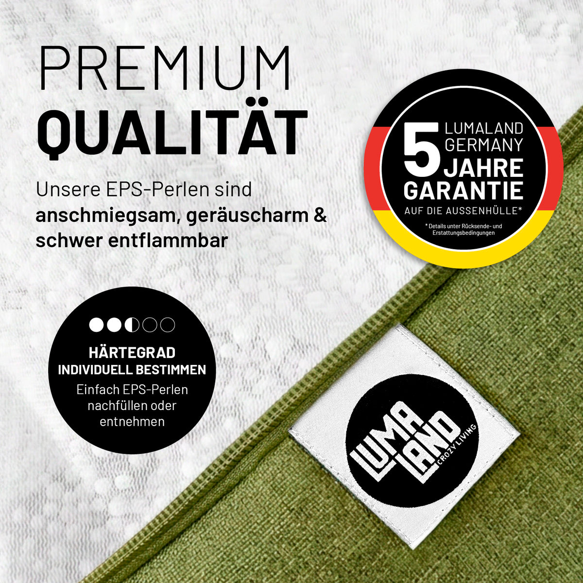 Sitzsack Interior Line (370 L) - indoor - Lime mit hochwertiger Leinenoptik, 5 Jahre Garantie und individuell bestimmbarer Härtegrad.