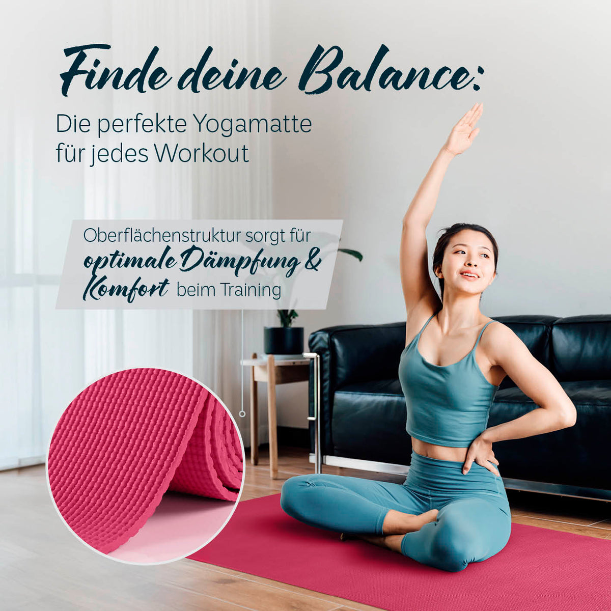 Yogamatte Kirana - 183 x 61 x 0,4 cm - Altrose mit weicher Oberfläche für optimale Dämpfung und Komfort beim Training.