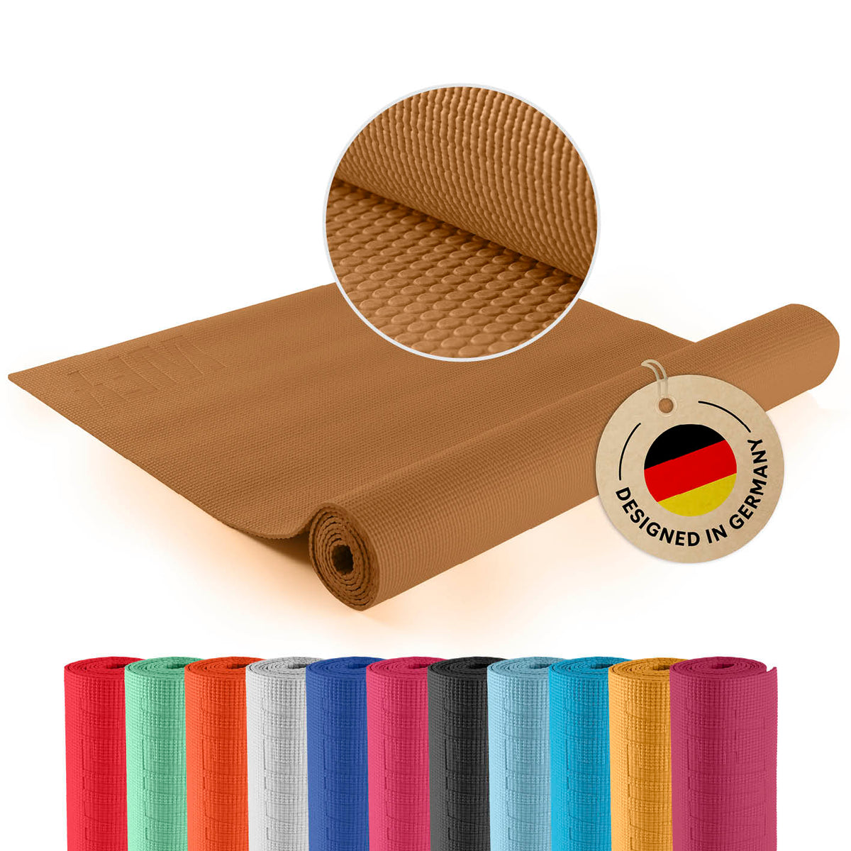 Yogamatte Kirana - 183 x 61 x 0,4 cm - Caramel, weiche, rutschfeste Yogamatte aus ECO-PVC, pflegeleicht und langlebig.
