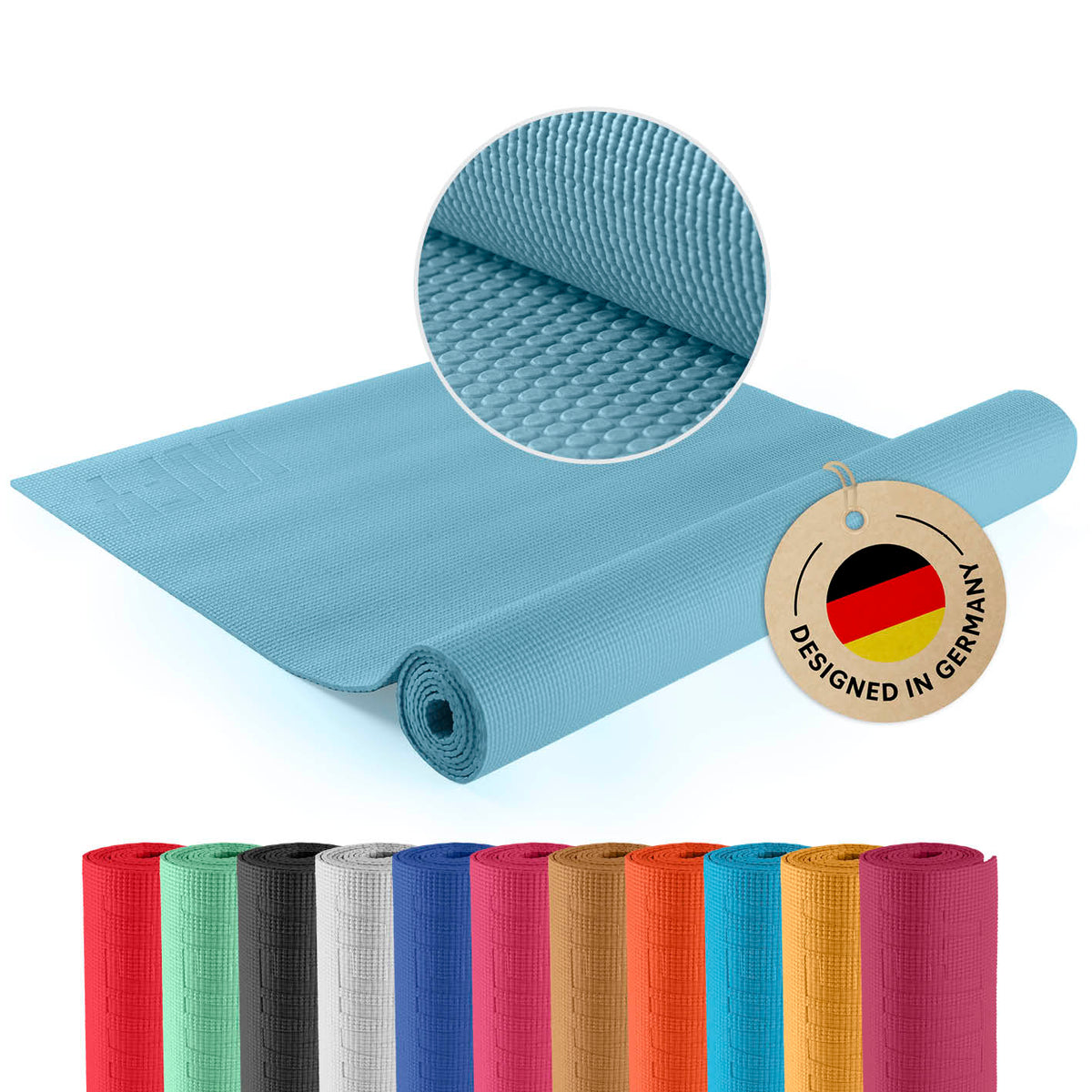 Yogamatte Kirana - 183 x 61 x 0,4 cm - Kiesel, weiche, rutschfeste ECO-PVC Trainingsmatte für Pilates und Fitness, pflegeleicht und langlebig.