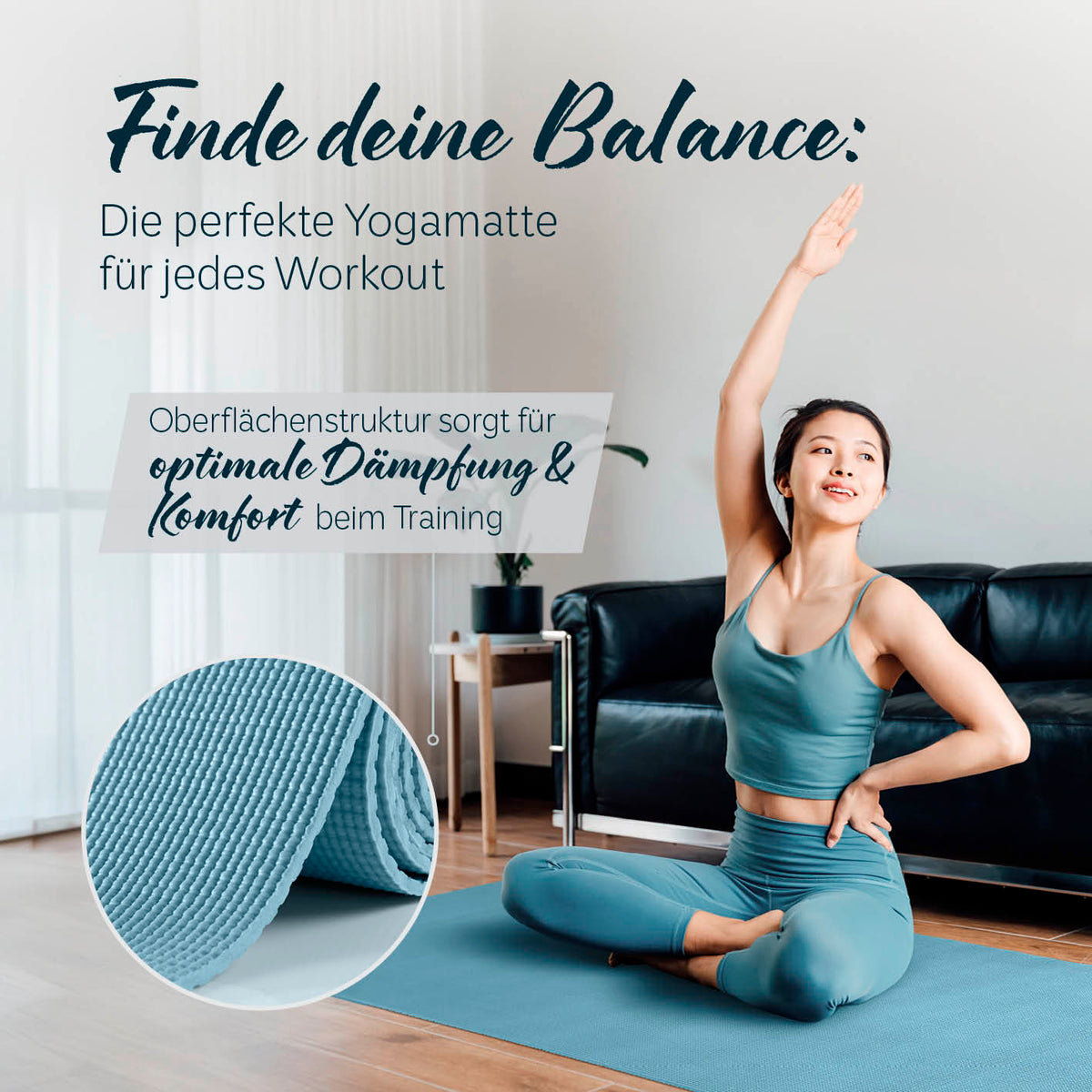 Yogamatte Kirana - 183 x 61 x 0,4 cm - Kiesel zeigt weiche, rutschfeste Trainingsmatte für Yoga und Fitness mit optimaler Dämpfung.