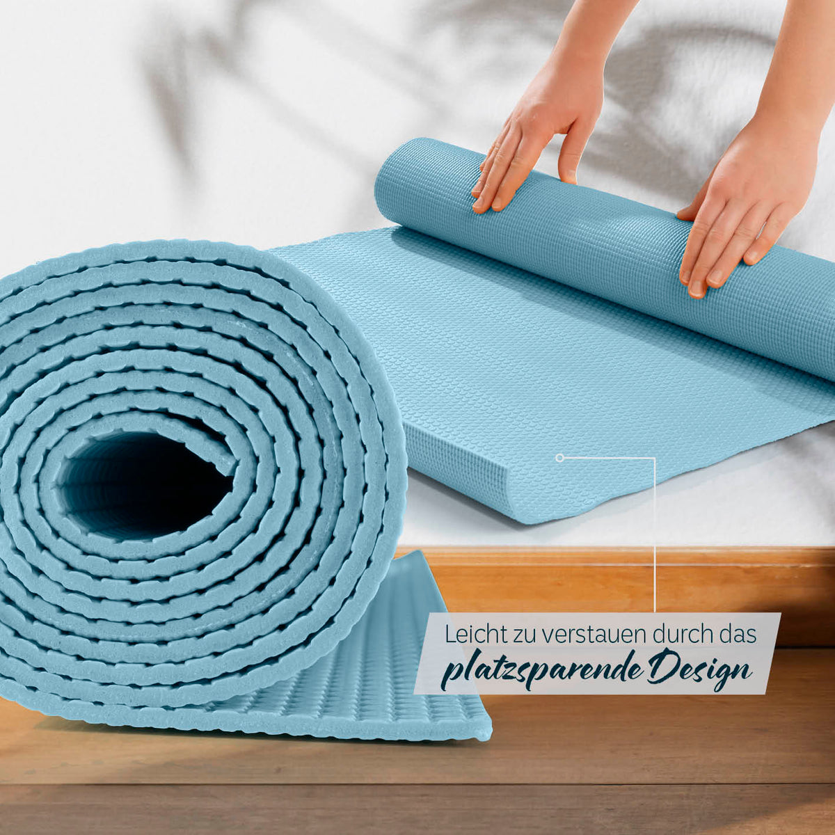 Yogamatte Kirana - 183 x 61 x 0,4 cm - Kiesel, weiche, rutschfeste Trainingsmatte aus ECO-PVC mit platzsparendem Design.