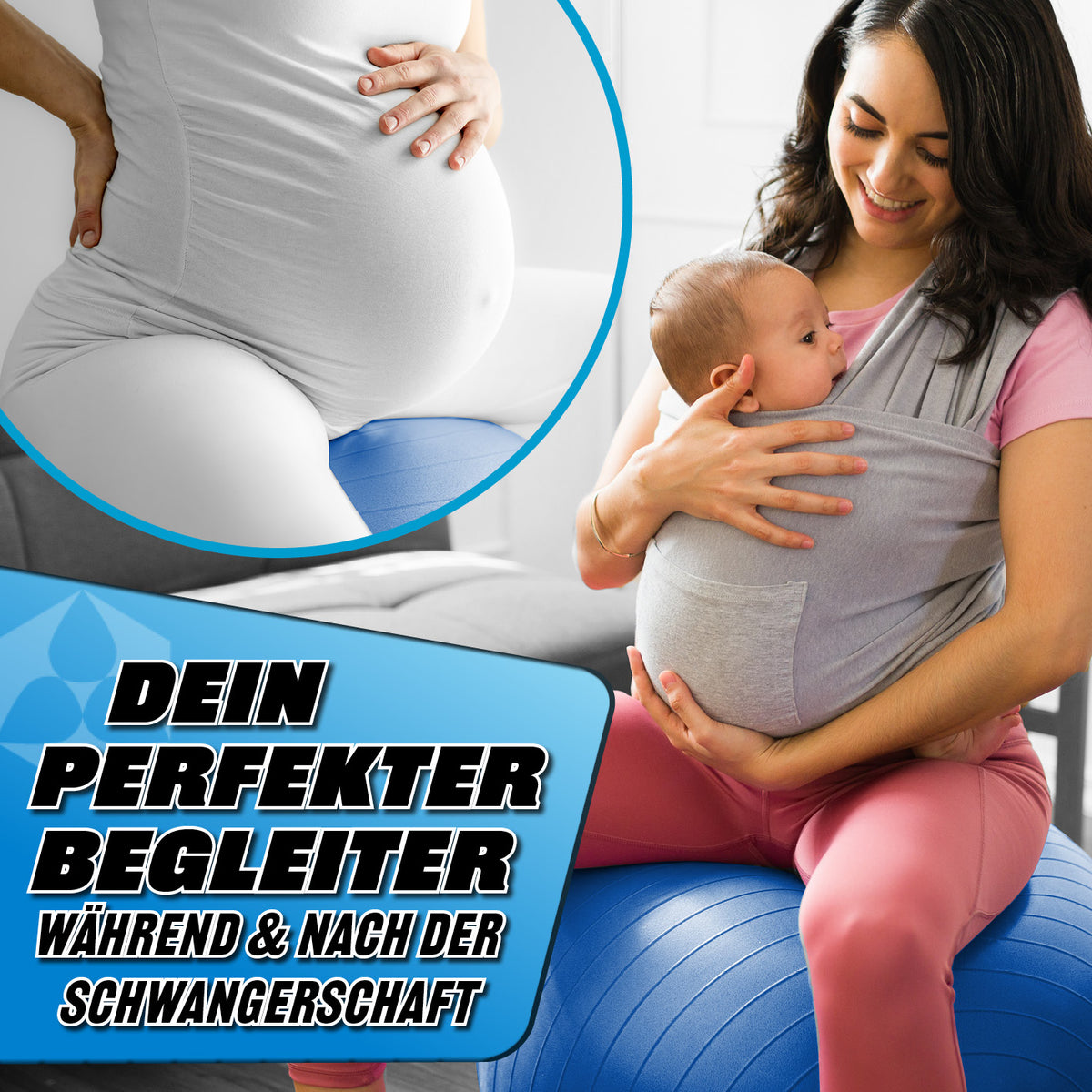 Gymnastikball inkl. Ballpumpe - Fitness Sitzball - Blau - 65 cm, ideal für Schwangerschaftsgymnastik und Rückentraining.