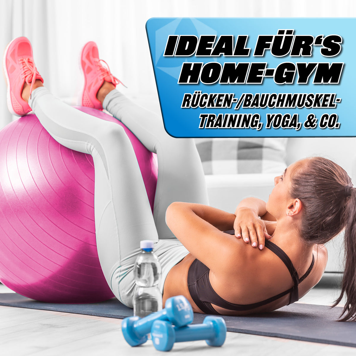 Gymnastikball inkl. Ballpumpe - Fitness Sitzball - Pink - 65 cm, ideal für Rücken- und Bauchmuskeltraining sowie Home-Gym Übungen.
