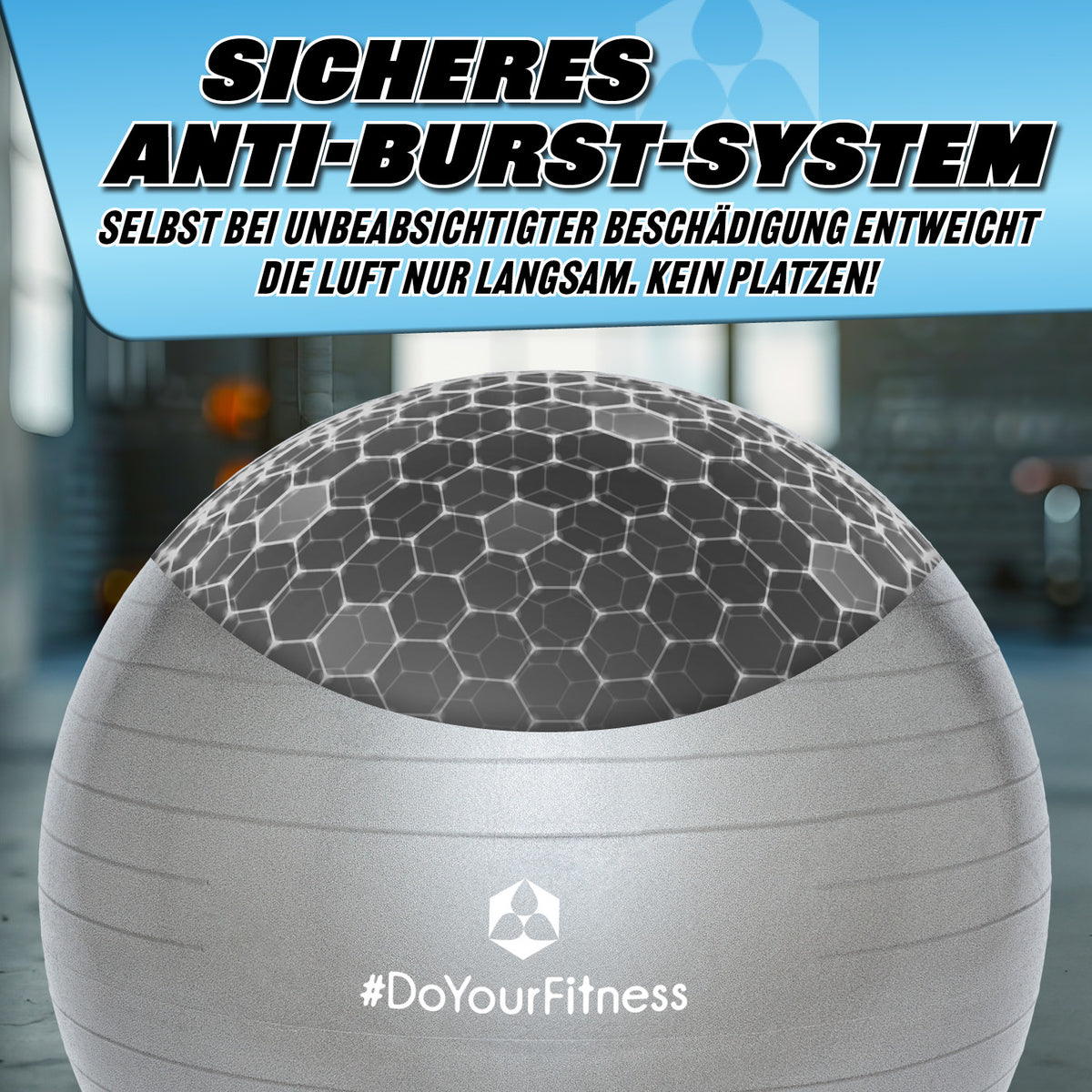 Gymnastikball inkl. Ballpumpe - Fitness Sitzball - Silber - 85 cm mit sicherem Anti-Burst-System und robuster PVC-Oberfläche.