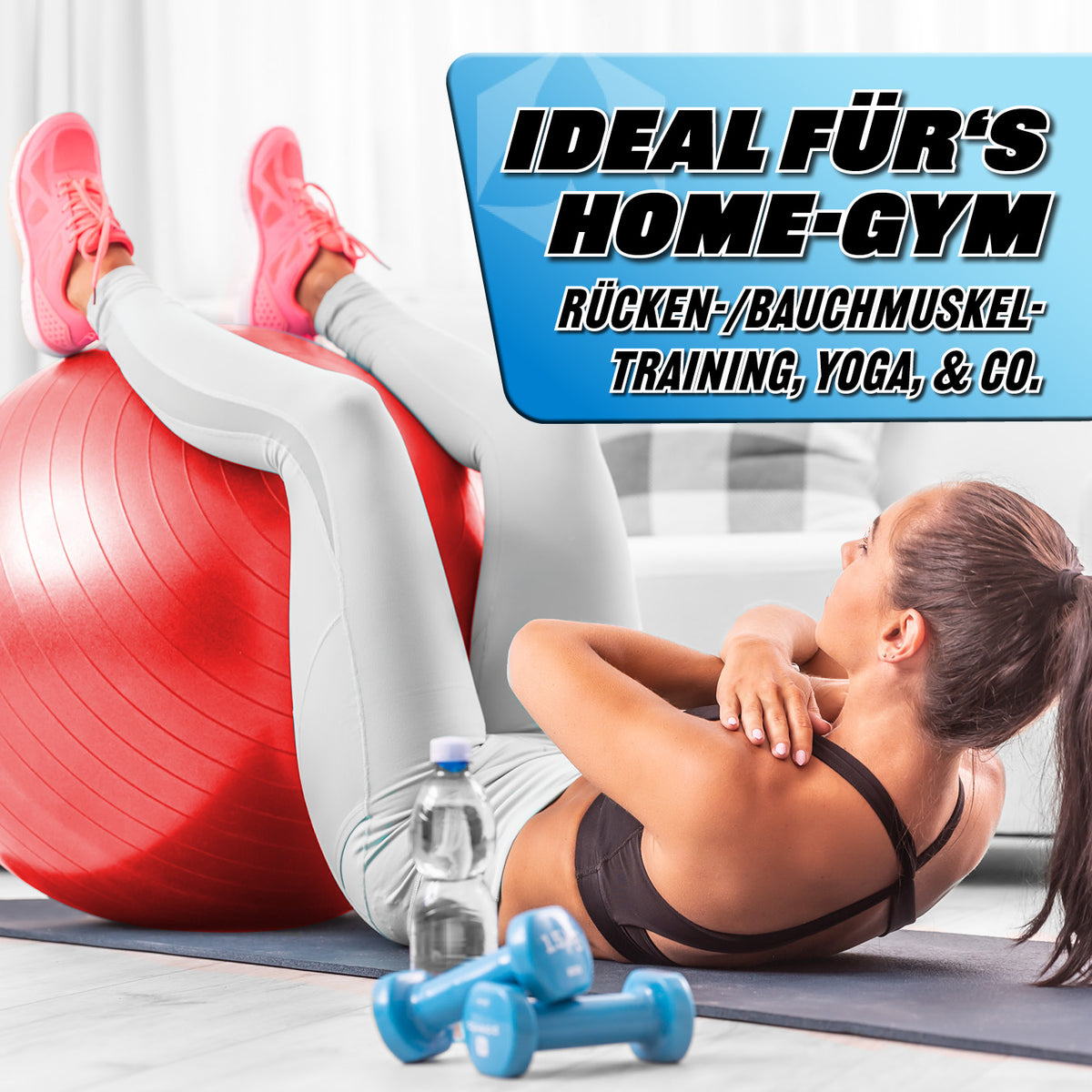 Gymnastikball inkl. Ballpumpe - Fitness Sitzball Rot 55 cm für Rücken- und Bauchmuskeltraining im Home-Gym.