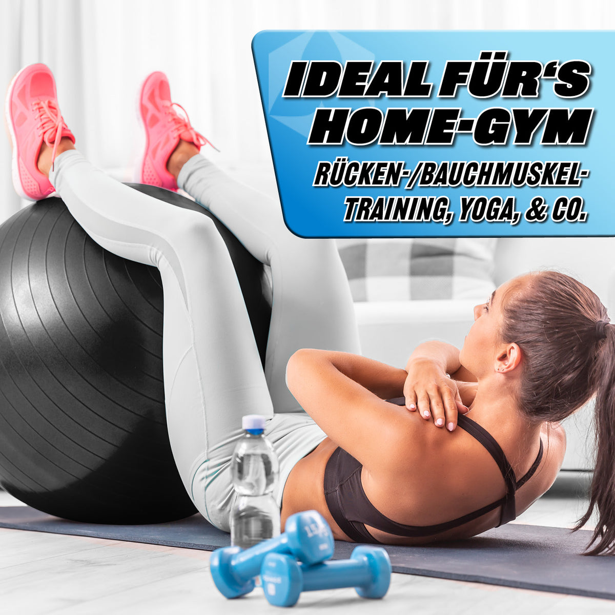 Gymnastikball inkl. Ballpumpe - Fitness Sitzball schwarz 55 cm für Rücken- und Bauchmuskeltraining im Home-Gym.