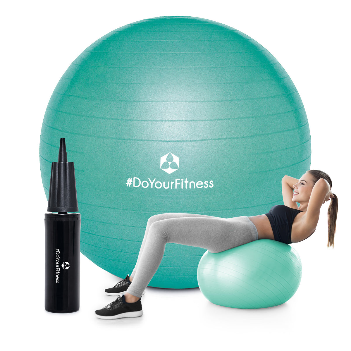 Gymnastikball inkl. Ballpumpe - Fitness Sitzball - Türkis - 65 cm, vielseitig einsetzbar für Training und Büro.