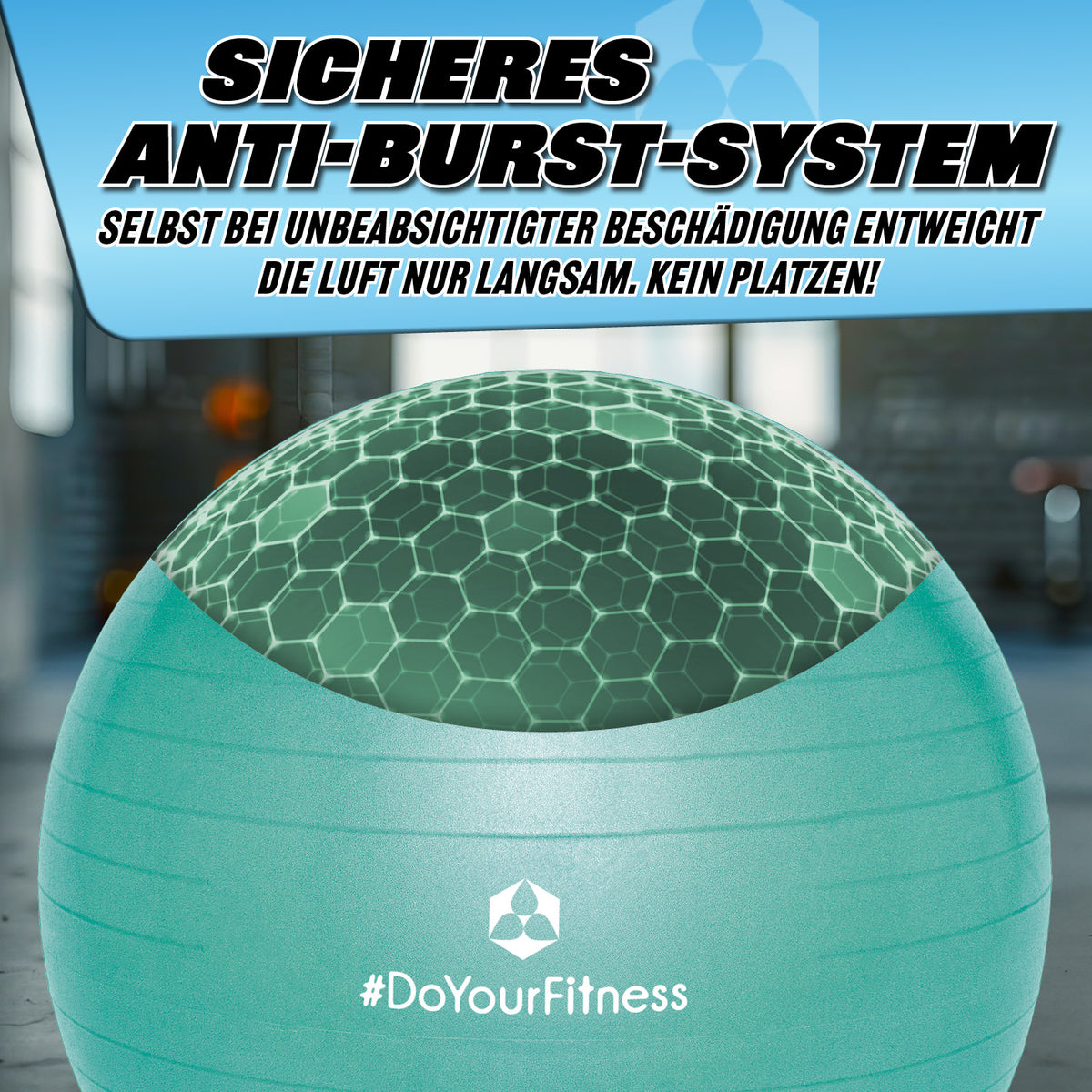 Gymnastikball inkl. Ballpumpe - Fitness Sitzball - Türkis - 65 cm mit sicherem Anti-Burst-System, belastbar und vielseitig einsetzbar.