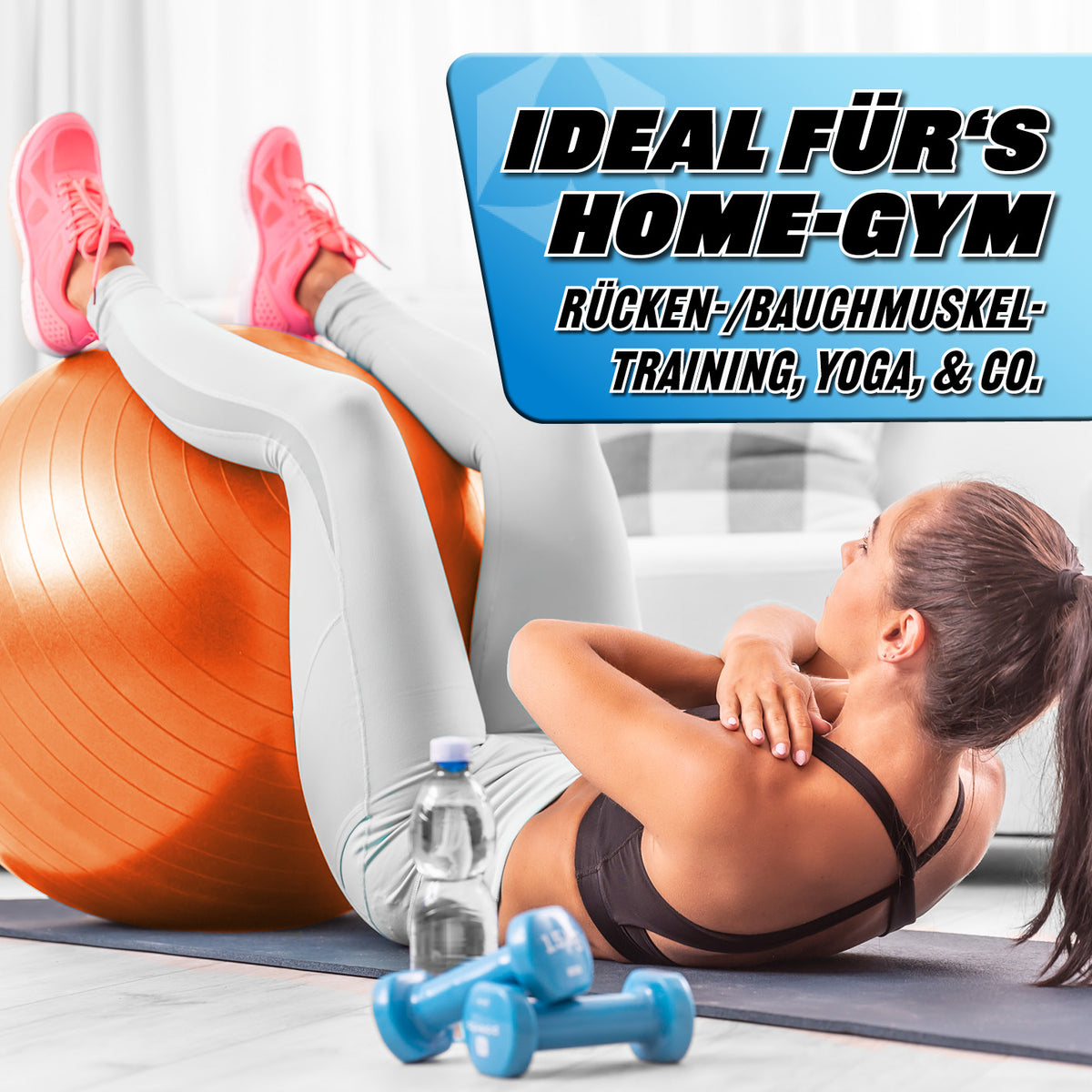 Gymnastikball inkl. Ballpumpe - Fitness Sitzball - Orange - 85 cm für Rücken- und Bauchmuskeltraining im Home-Gym.