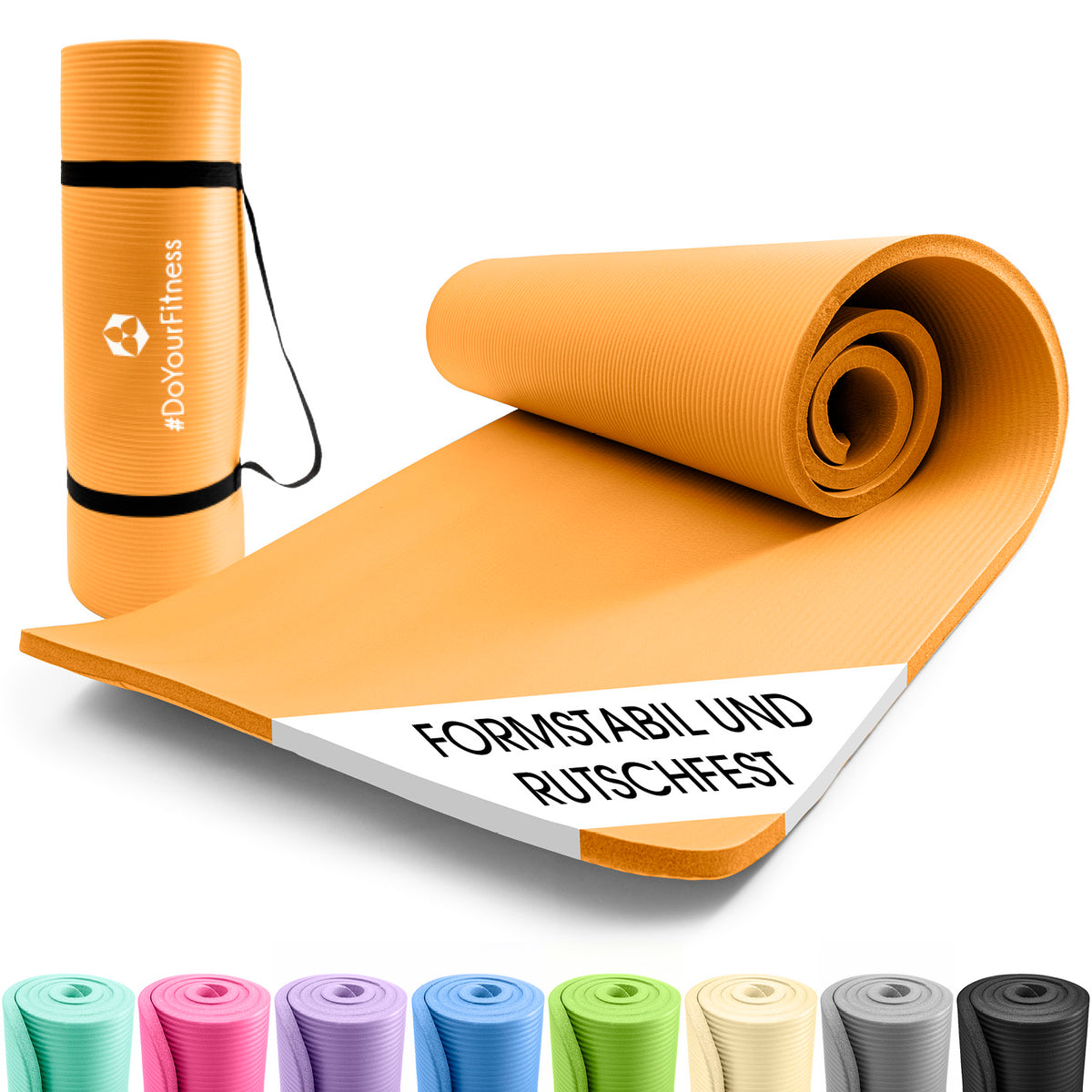 Fitness- und Gymnastikmatte - 183 x 61 x 1 cm - Orange, rutschfest, robust, mit Tragegurt, ideal für Yoga und Gymnastik.
