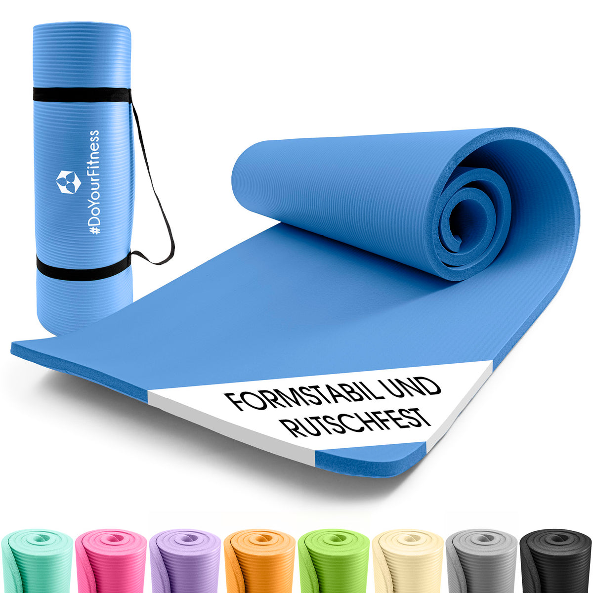 Fitness- und Gymnastikmatte - 183 x 61 x 1,5 cm - Blau, rutschfest, robust, leicht, ideal für Yoga und Gymnastik innen und außen.