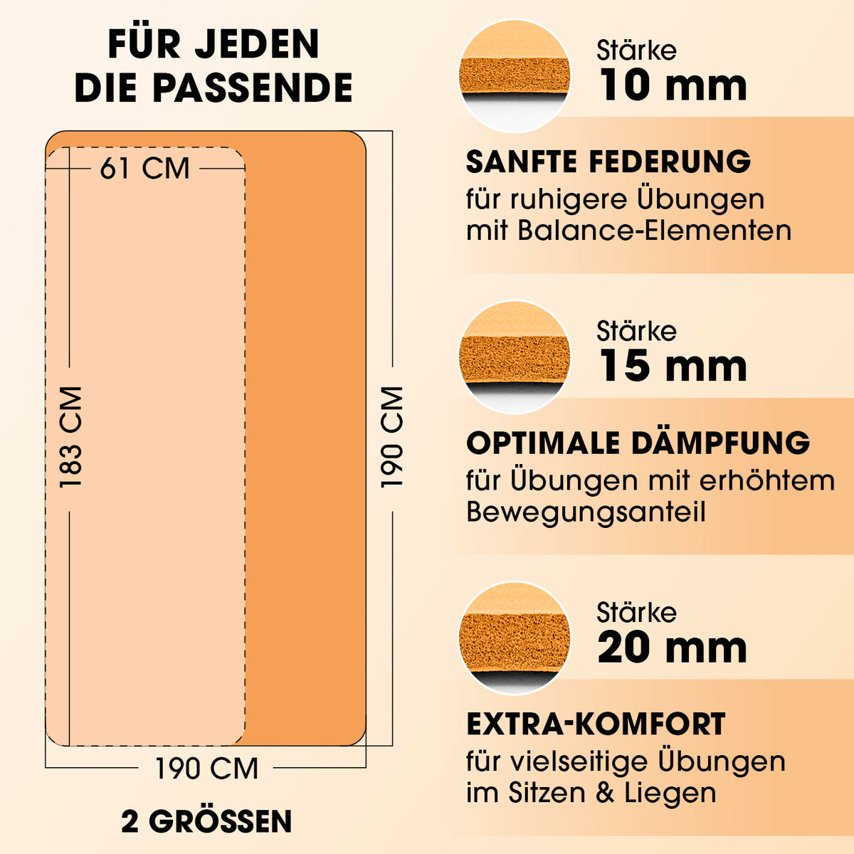 Fitness- und Gymnastikmatte - 183 x 61 x 2 cm - Orange, rutschfest, robust und ideal für Yoga, Gymnastik, indoor und outdoor.