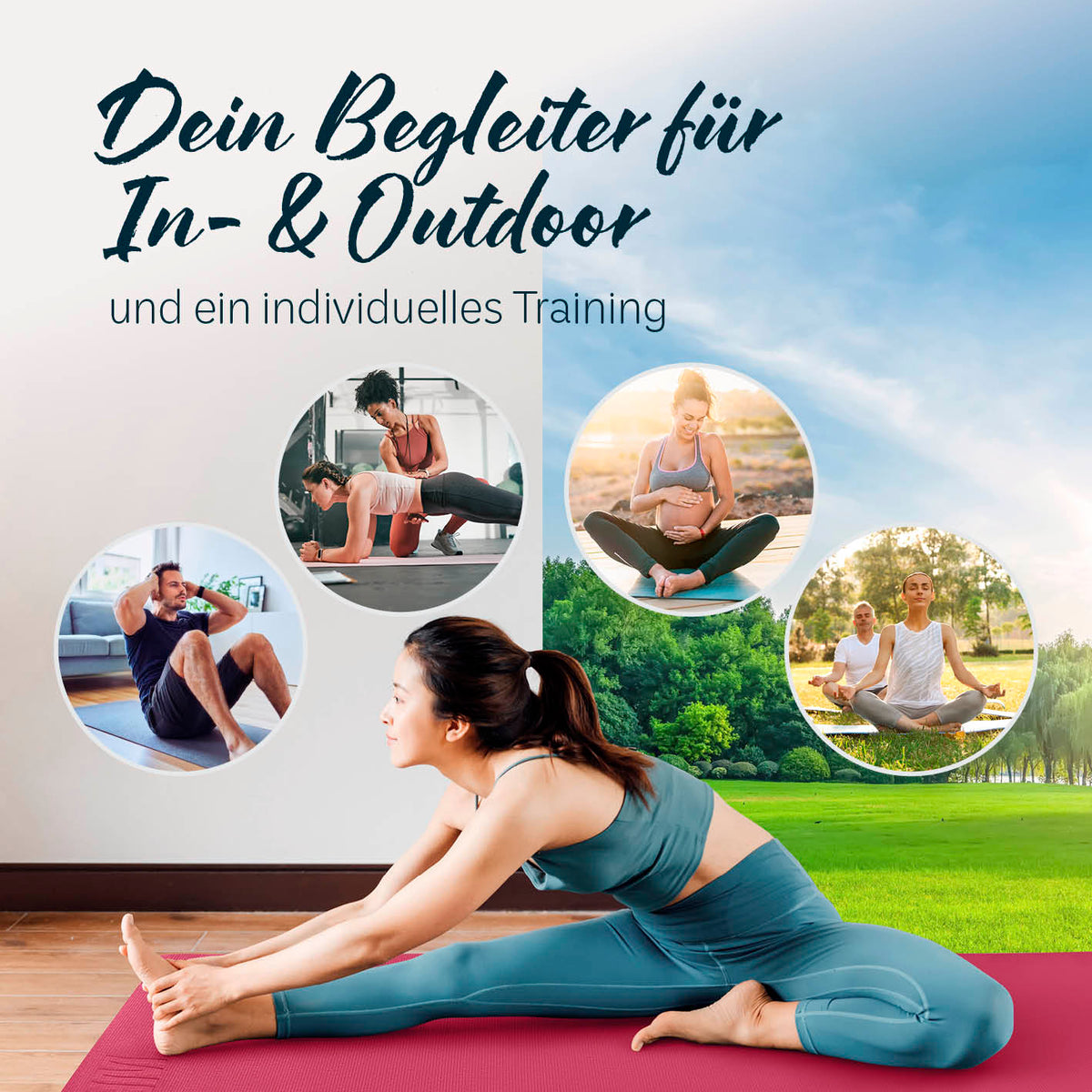 Yogamatte Kirana - 183 x 61 x 0,4 cm - Aubergine, weiche, rutschfeste Trainingsmatte für Pilates, Fitness und Outdoor-Training.