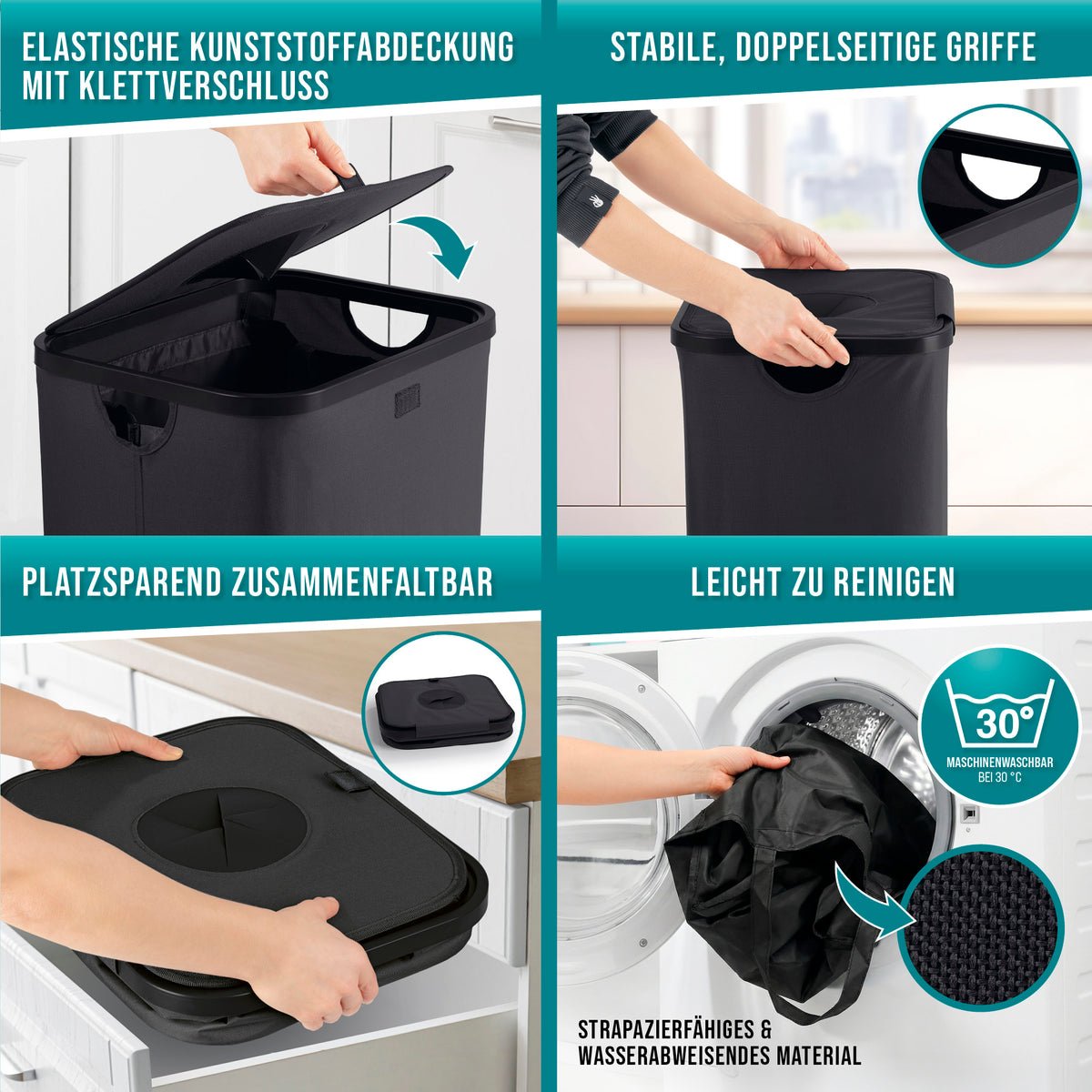 Glas- & Leergutsammler - 100 l - 25 kg max. Gesamtlast mit faltbarem, leicht zu reinigendem, elastischem Kunststoffdeckel und Griffen