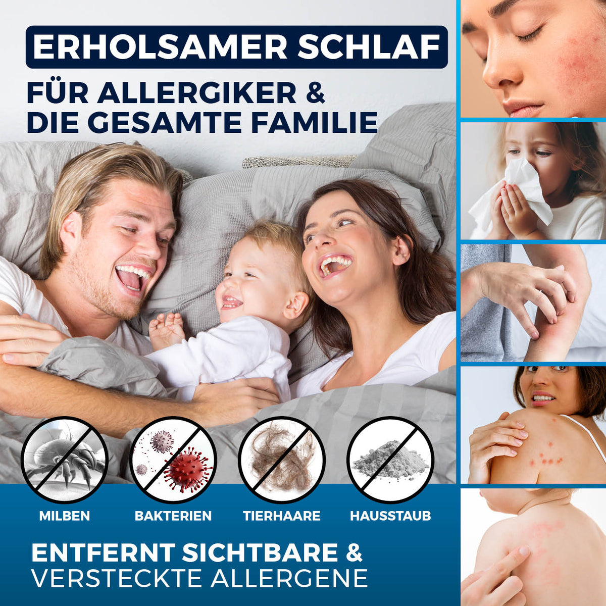 Milbensauger Vibration Pro entfernt Milben, Bakterien, Tierhaare und Hausstaub für erholsamen Schlaf bei Allergikern.