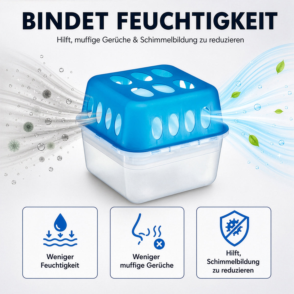 Luftentfeuchter-Set, 2 Behälter inkl. 4 Beutel bindet Feuchtigkeit und hilft gegen muffige Gerüche und Schimmelbildung